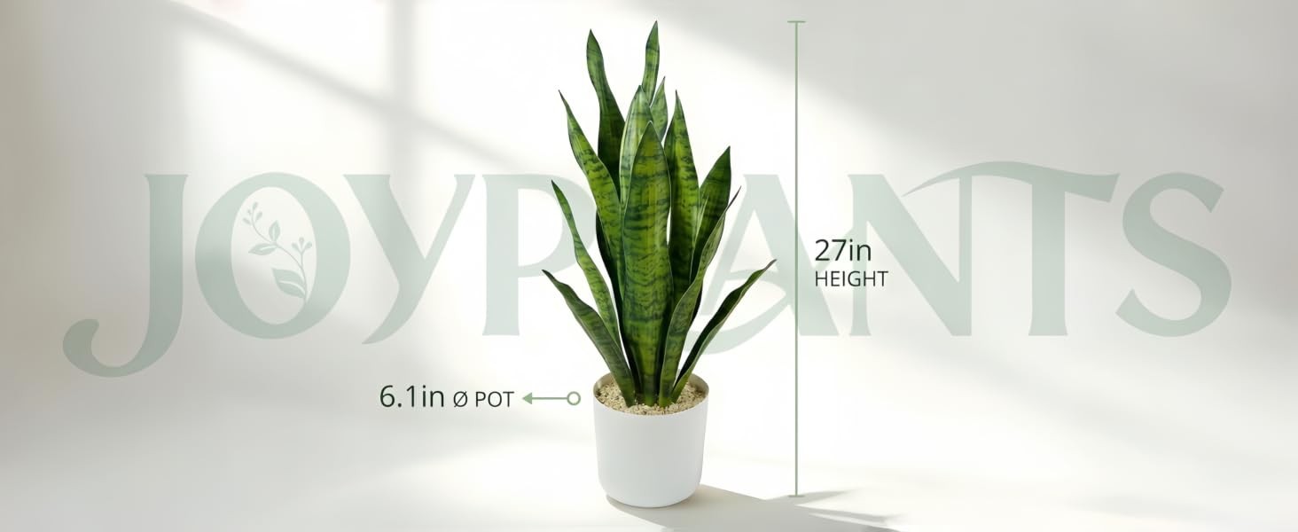 Fake Snake Plant, 27in Artificial Plant with White Pot Realistic Leaves, Low