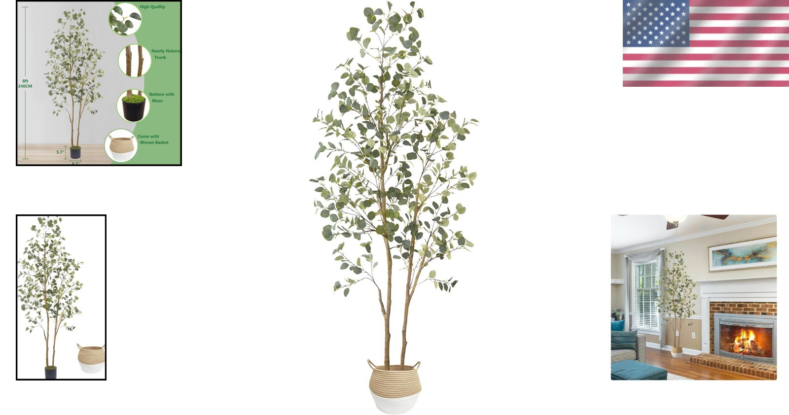Lifelike 8ft Eucalyptus Silk Plant with Adjustable Shape – Indoor/Outdoor Beauty