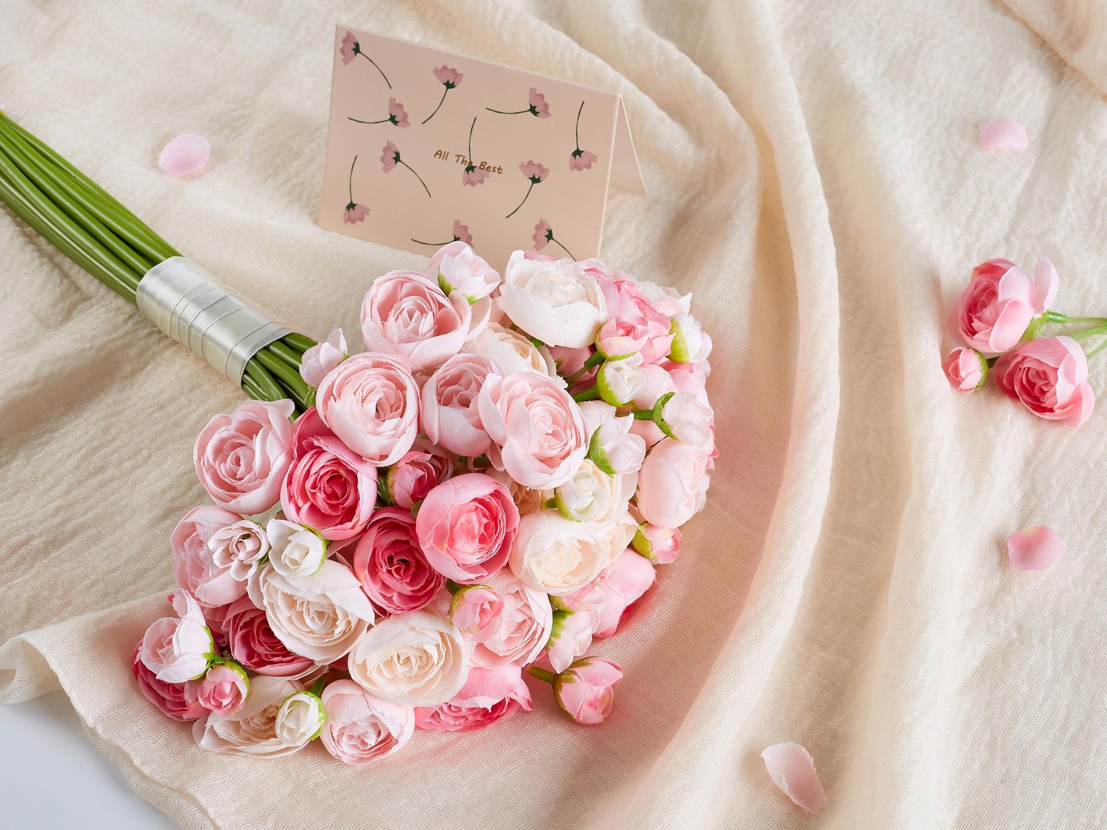 Ranunculus Artificial Flower Pink Faux Silk Mini Peony Flowers Fake Peonies W…