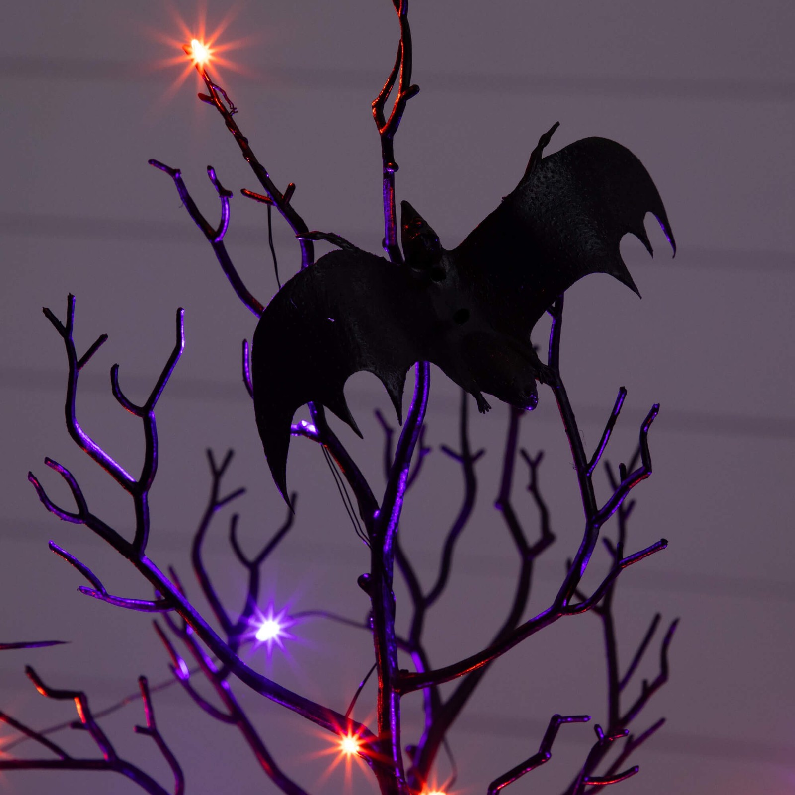 Nearly Natural 2ft Pre-Lit Halloween Black Spooky Twig Tree w/ Bats & 40 LED