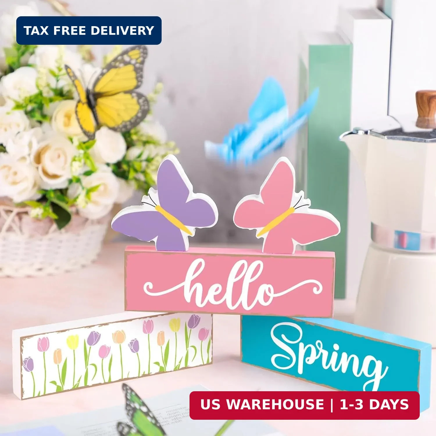 5 Pcs Hello Spring Table Centerpieces Decoration Farmhouse Spring Home House Dec