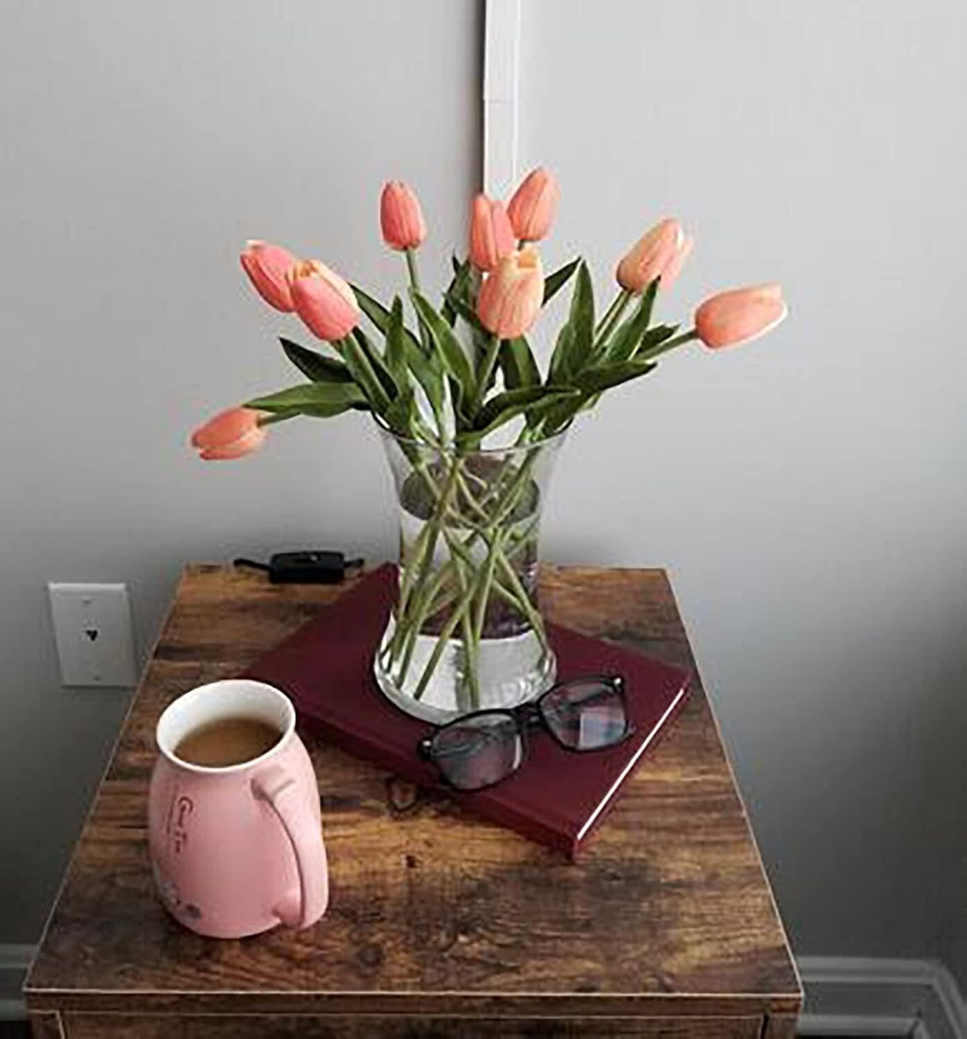 10-Heads Artificial Flowers PU Mini Real Touch Tulip Bouquets (Gradient Coral)