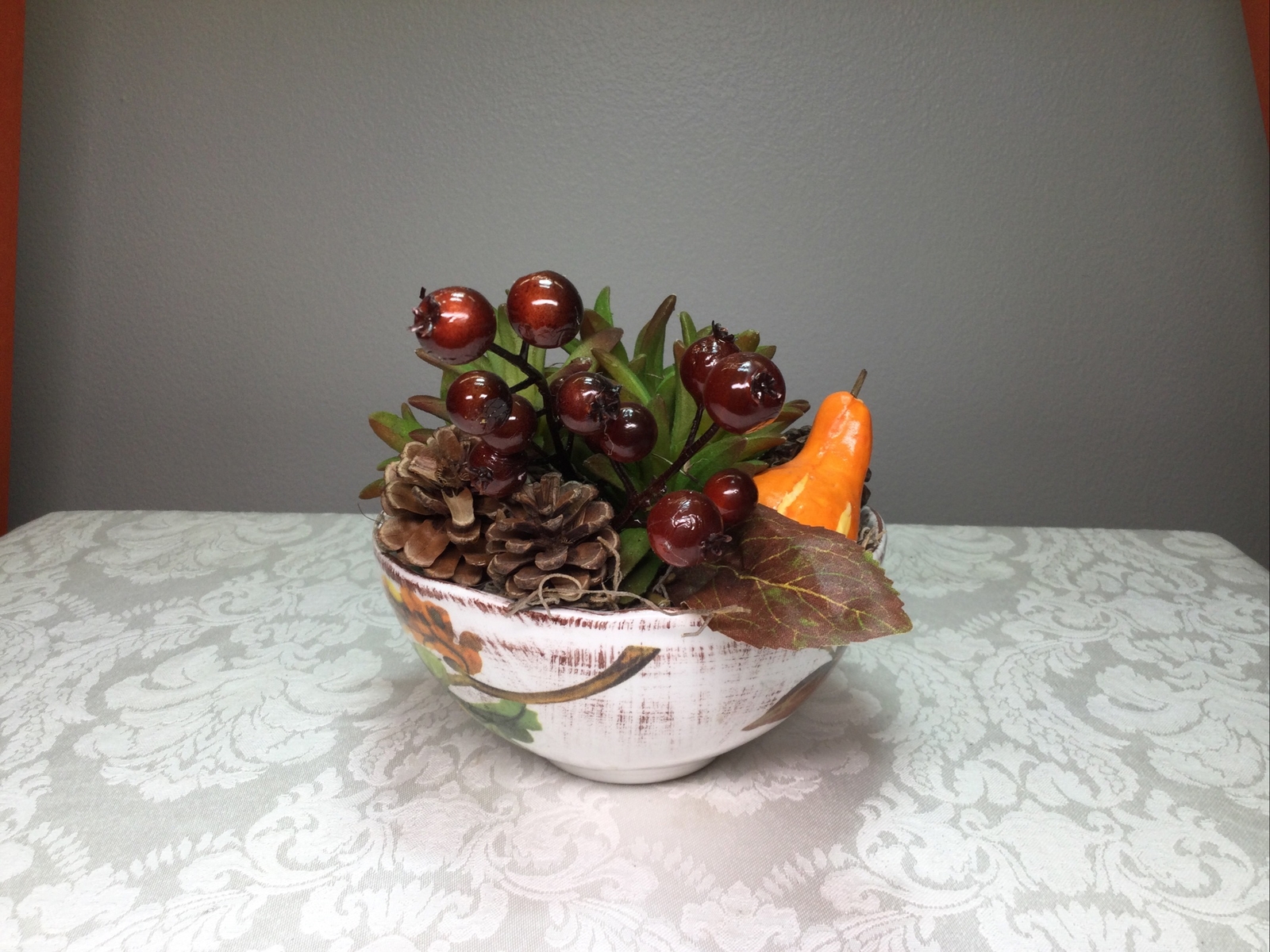 Floral Faux Succulent Arrangement Tuscan Bowl Centerpiece Fall Autumn Decor
