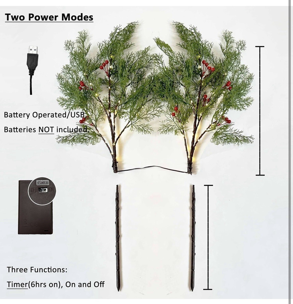 Birchlitland Lighted Brown Branches Cedar 32IN 60 LED with Timer NEW!