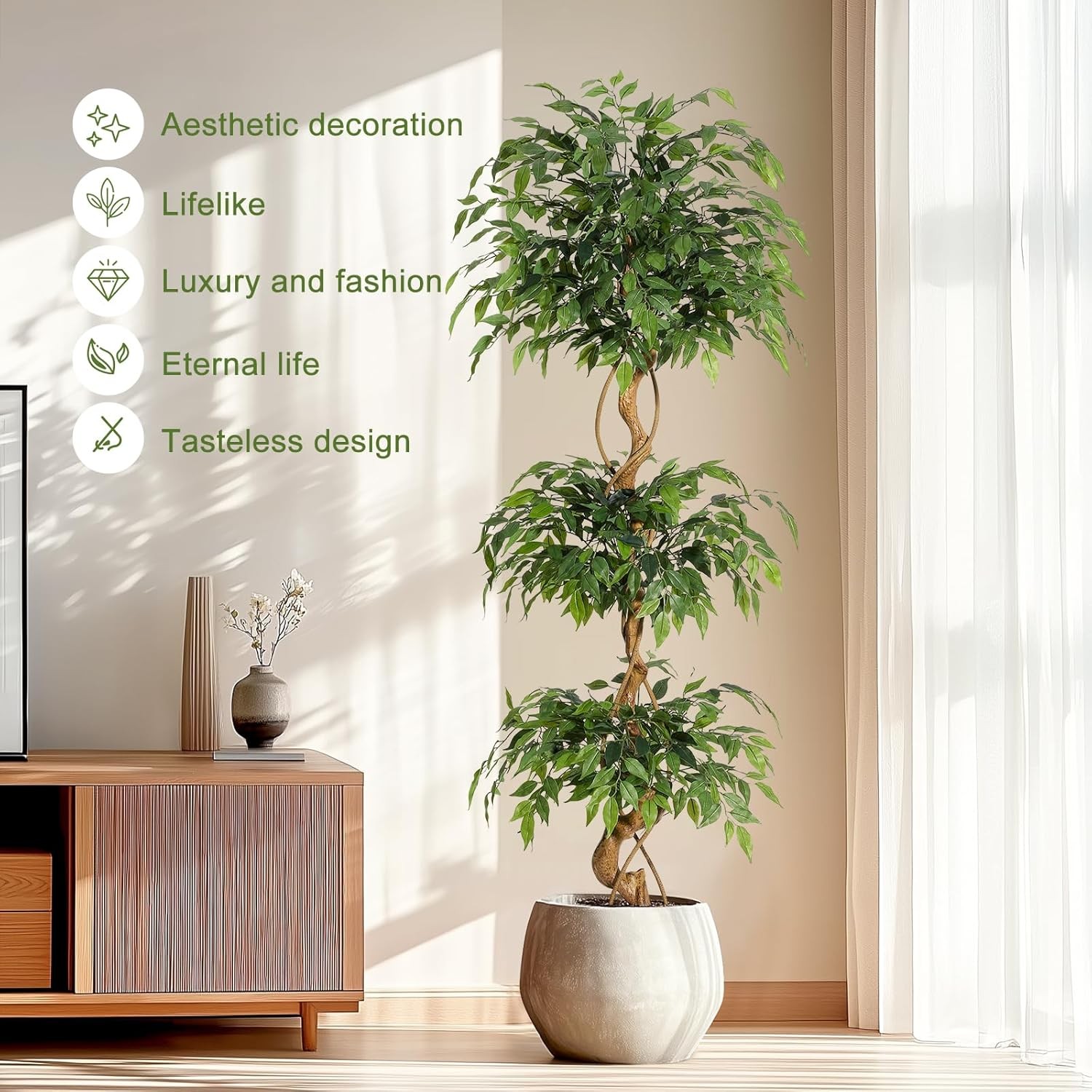 4/5/6ft Ficus Artificial Tree with Natural Trunks Home Decor Twining Vines Tree