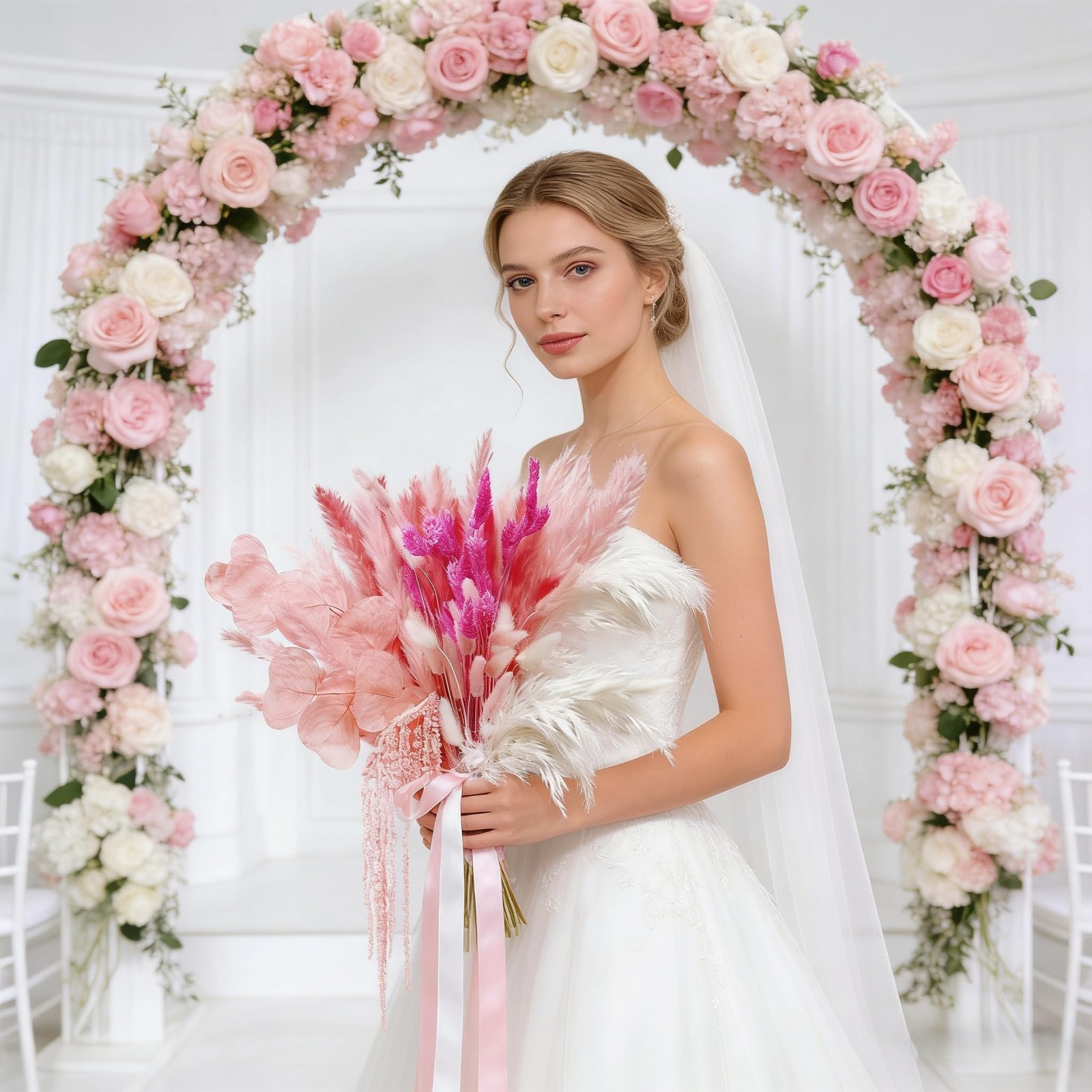 70 PCS Pink Dried Pampas Grass Bouquet Fluffy Plants Amaranthus Bunny Tails