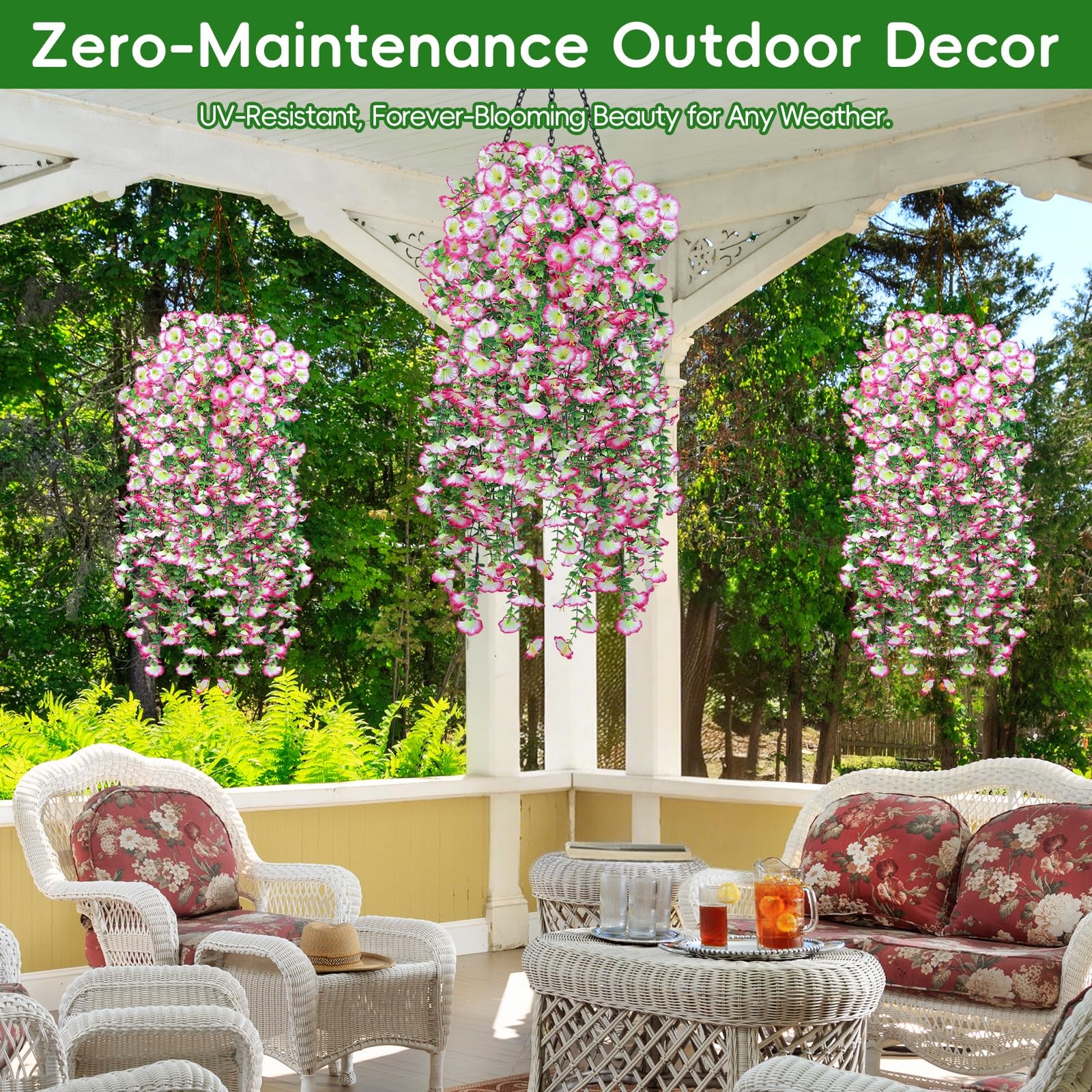 Artificial Flowers for Outdoors, 6-Pack 420 Blooms UV Resistant Hanging Morni…