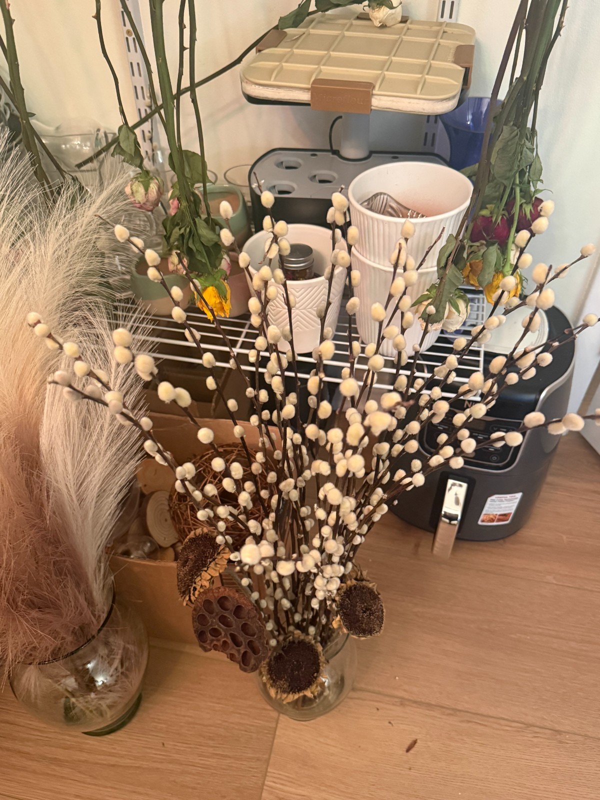 Rustic Natural Dried Pussy Willow Stems for Bouquets Crafts Vase Decor 10 Stalks