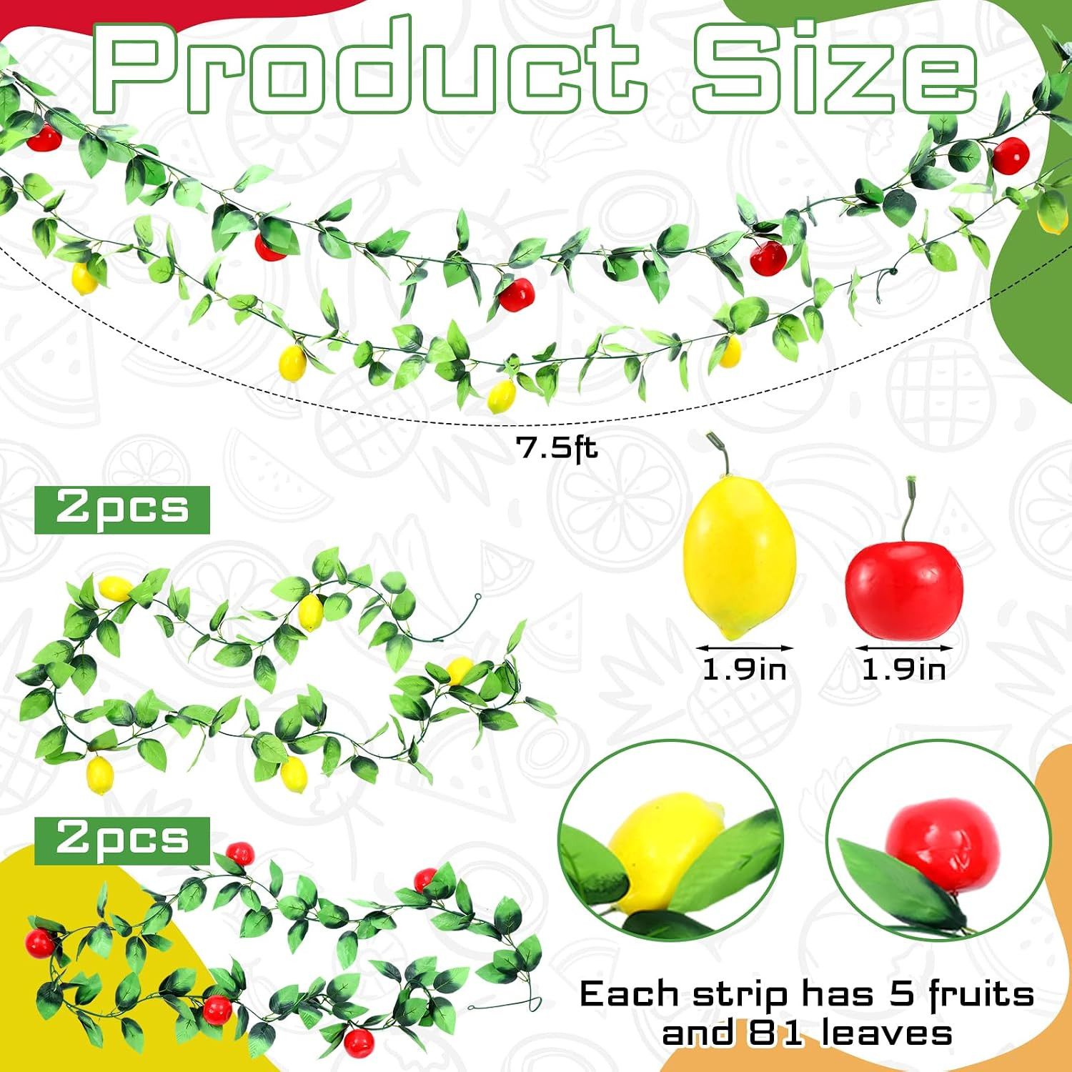 4 Pcs Sukkot Sukkah Decorations Apple Etrog Garland Fruits Hanging Banner Jewish