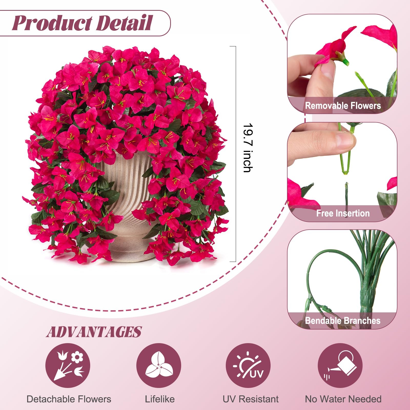 INXUGAO 2 pcs Artificial Faux Bougainvillea Flowers Plants for Outdoor Outsid…