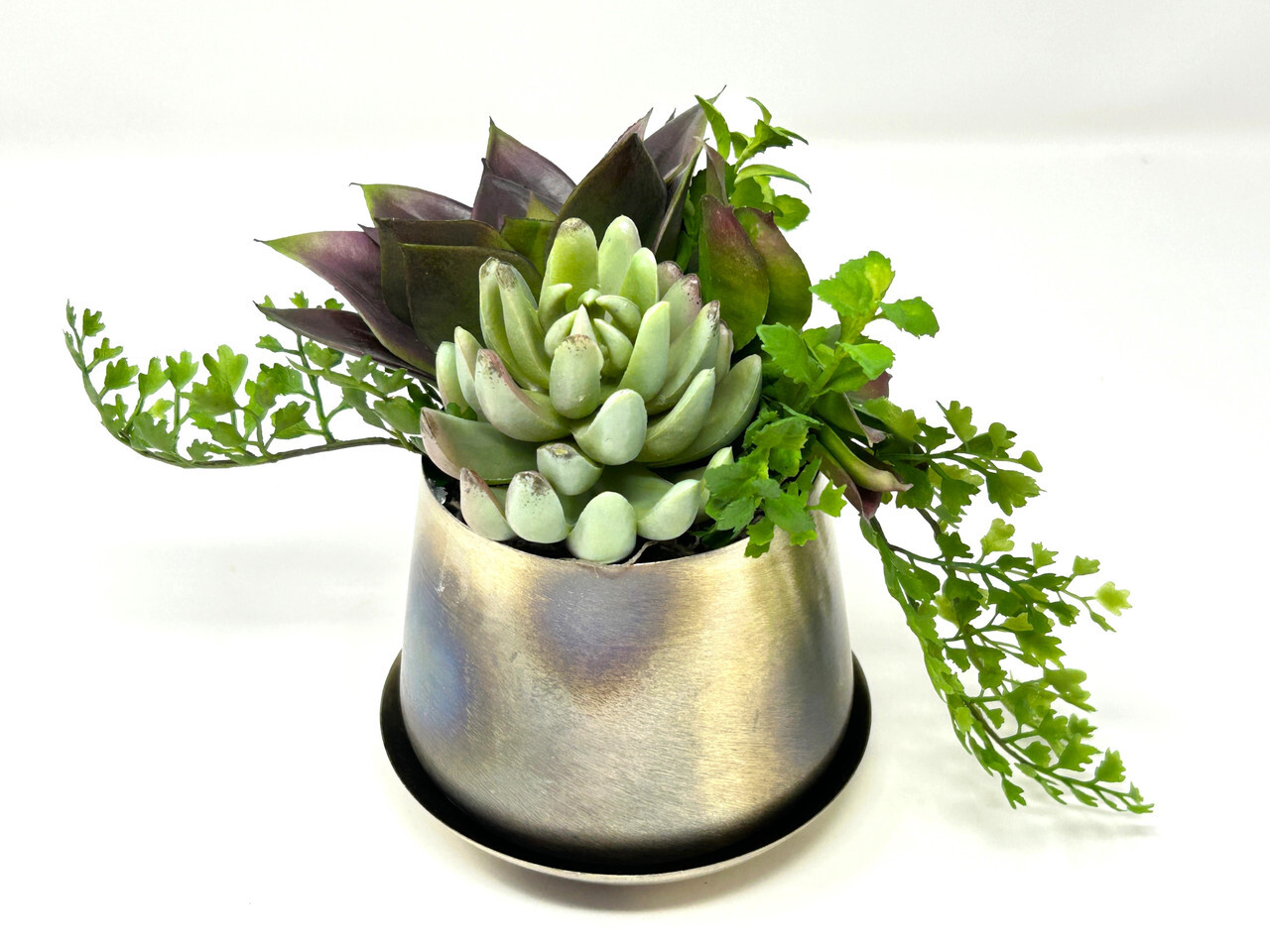 6″ Unique Artificial Mauve Succulent Garden #7 mixed arrangement, 3″ Silver Plan