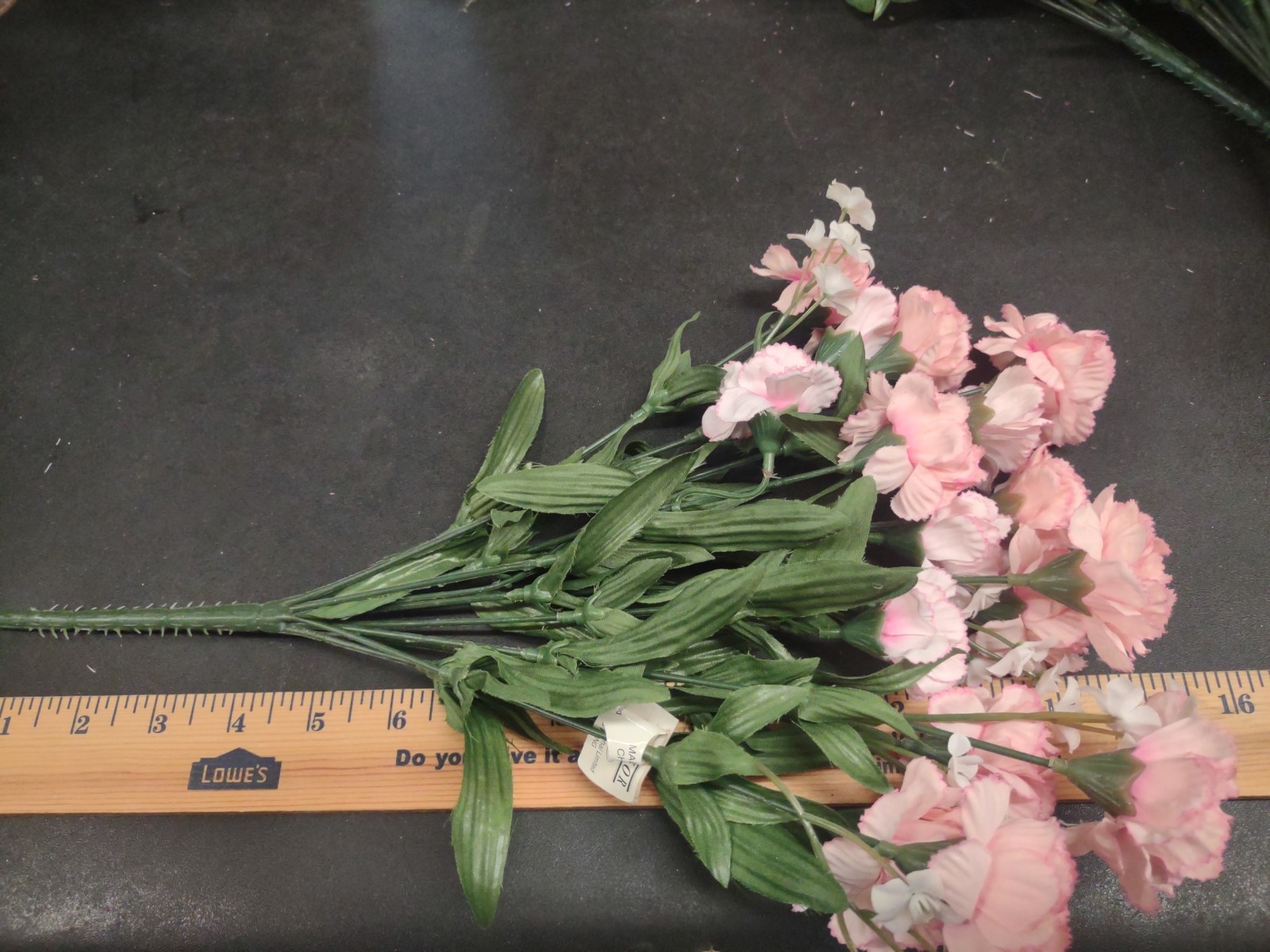 Realistic Silk Miniature Carnation Bush, 11 Stems, Pink with Babies Breath 15″