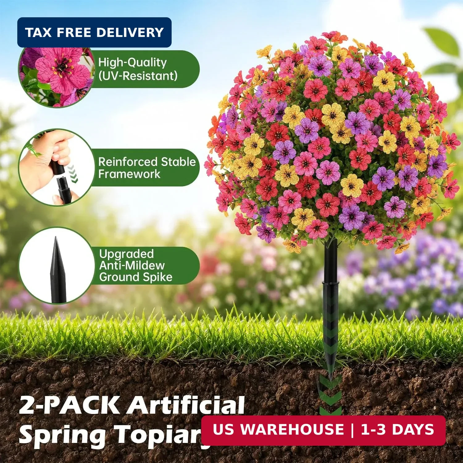 2Pcs 20 Artificial Topiary Ball Flowers for Outdoors Planters, Spring Decoratio