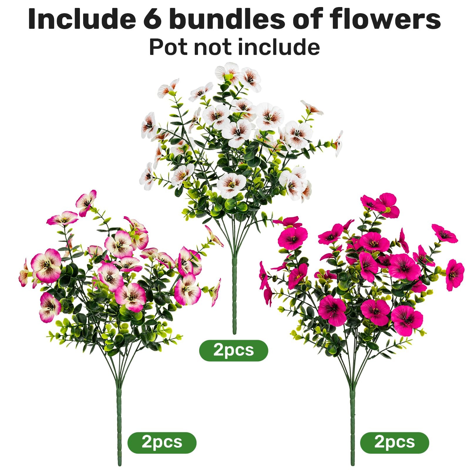 17 Inch Artificial Faux Pansy Flowers for Outdoor,Fake Pansies Flowers with E…