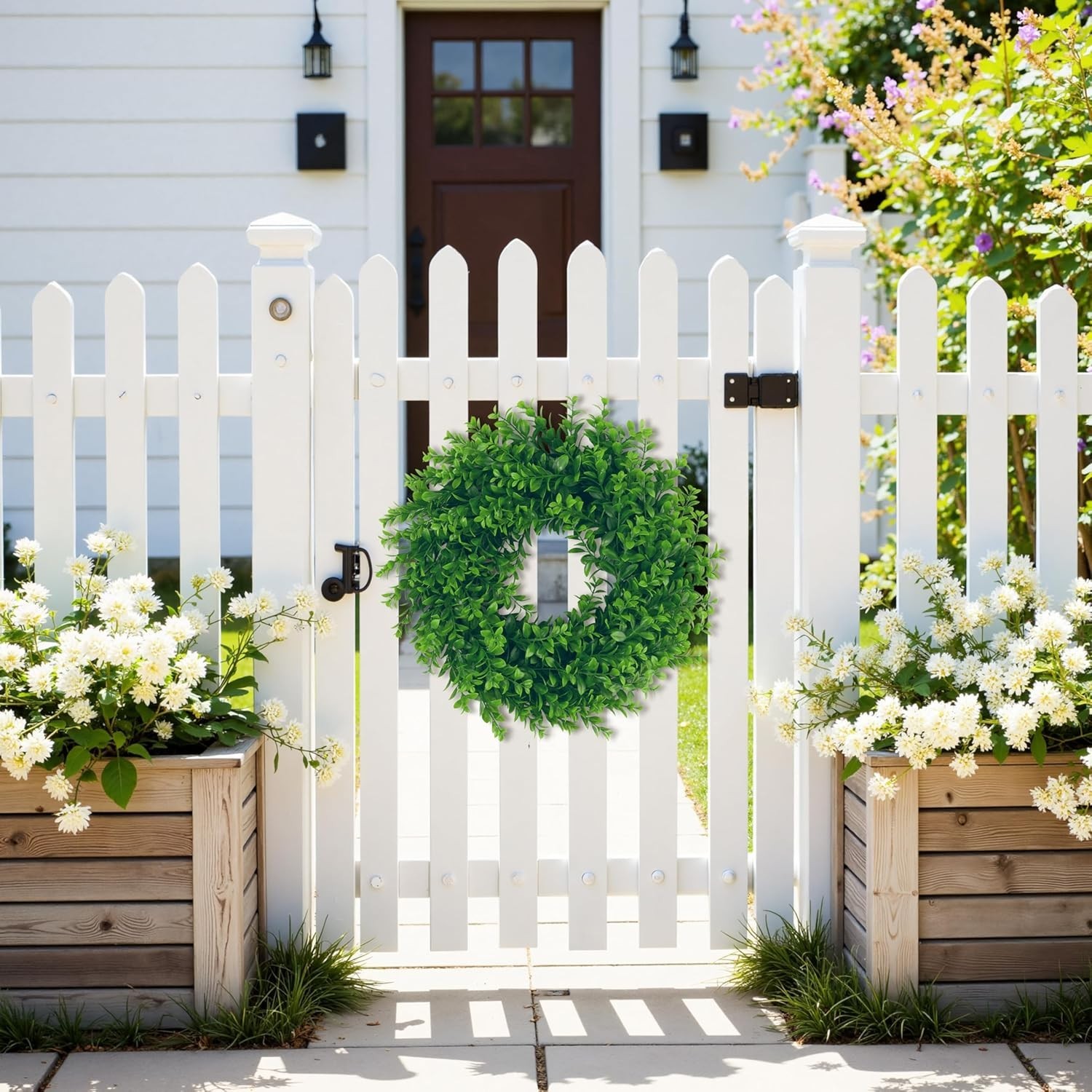 17inch Front Door Wreaths Artificial Spring Summer Greenery Hanging Garland f…