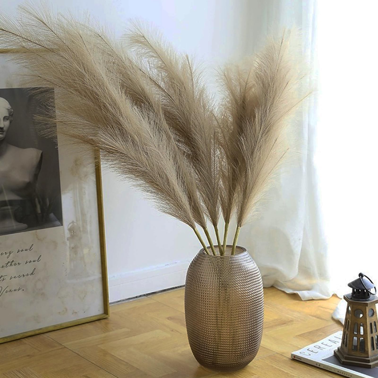 38″ 10 Stems Faux Pampas Grass Decor – Tall Pampas Grass for Floor Vase Fluff…