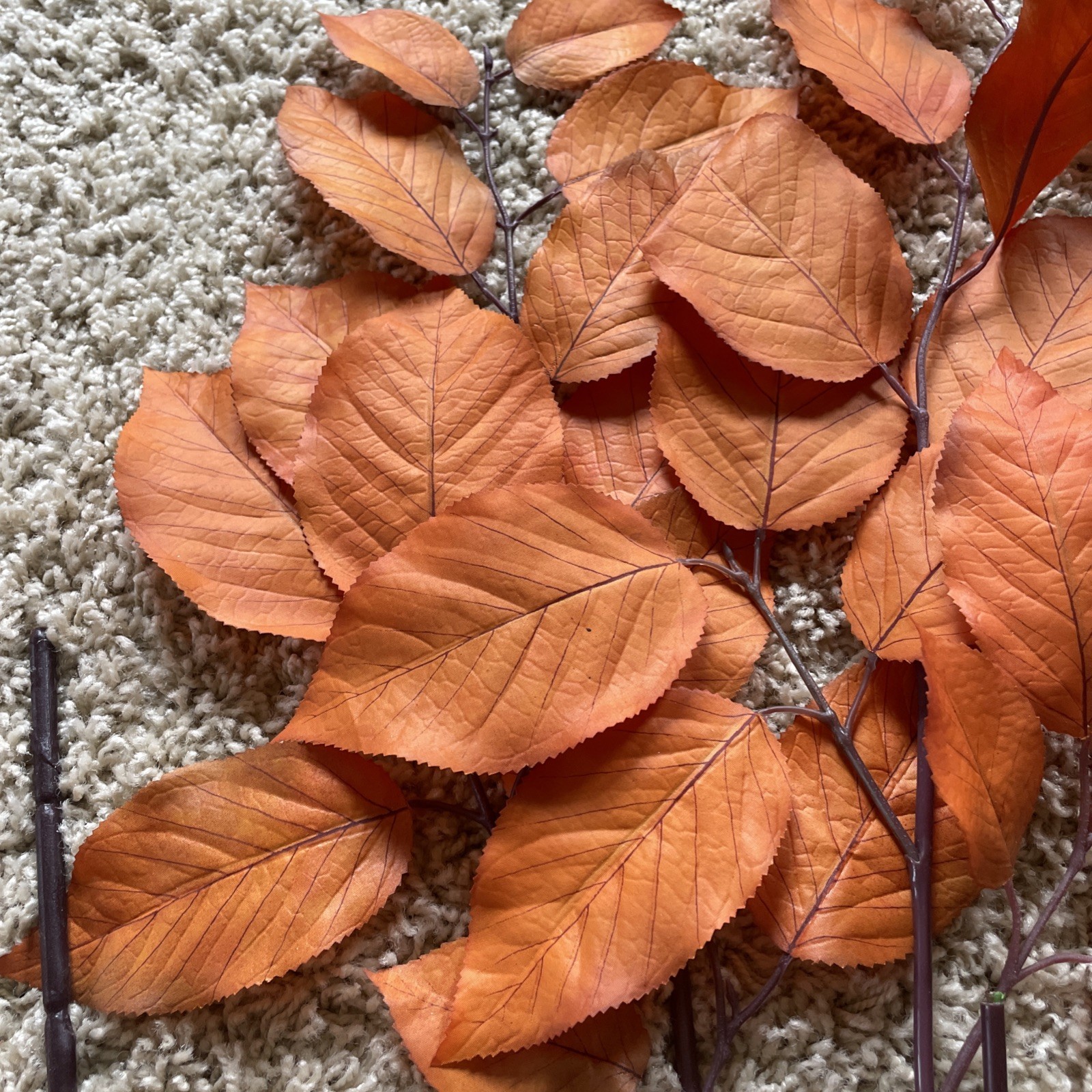 Artificial Silk Orchid Stems And Leaves – Orange
