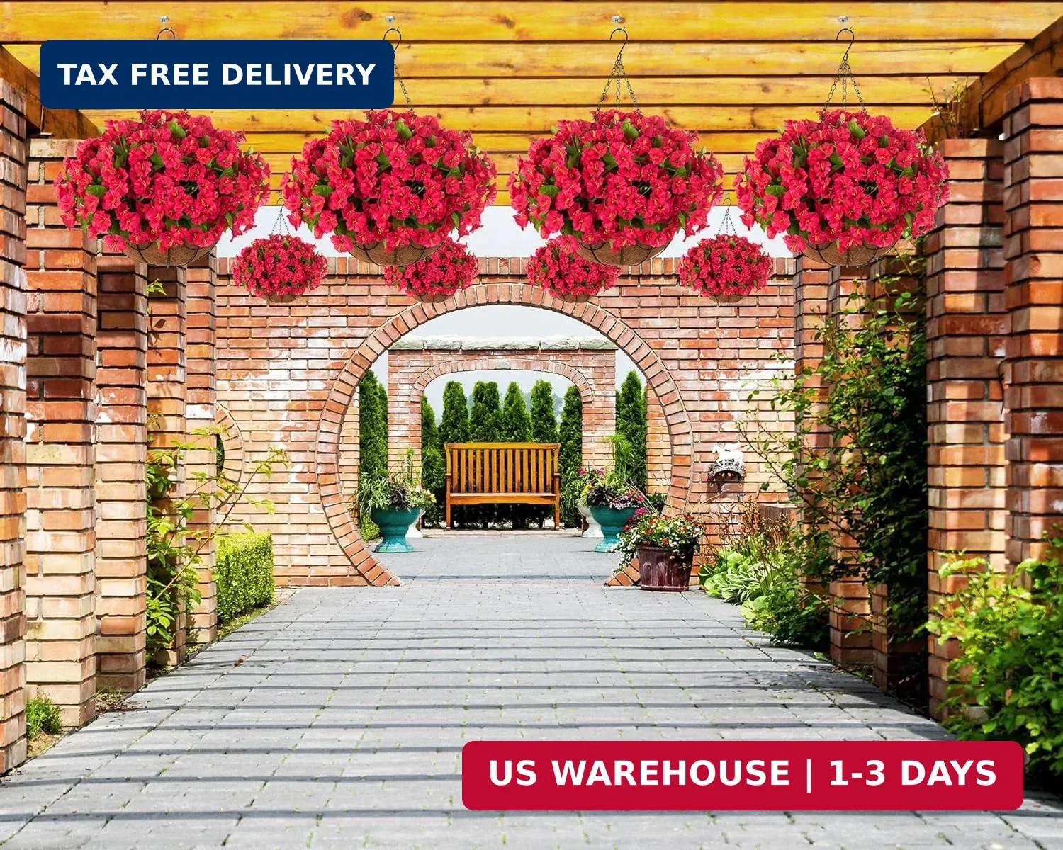 Ammyoo Artificial Hanging Flower Plants with Basket for Outdoor Decoration, Faux