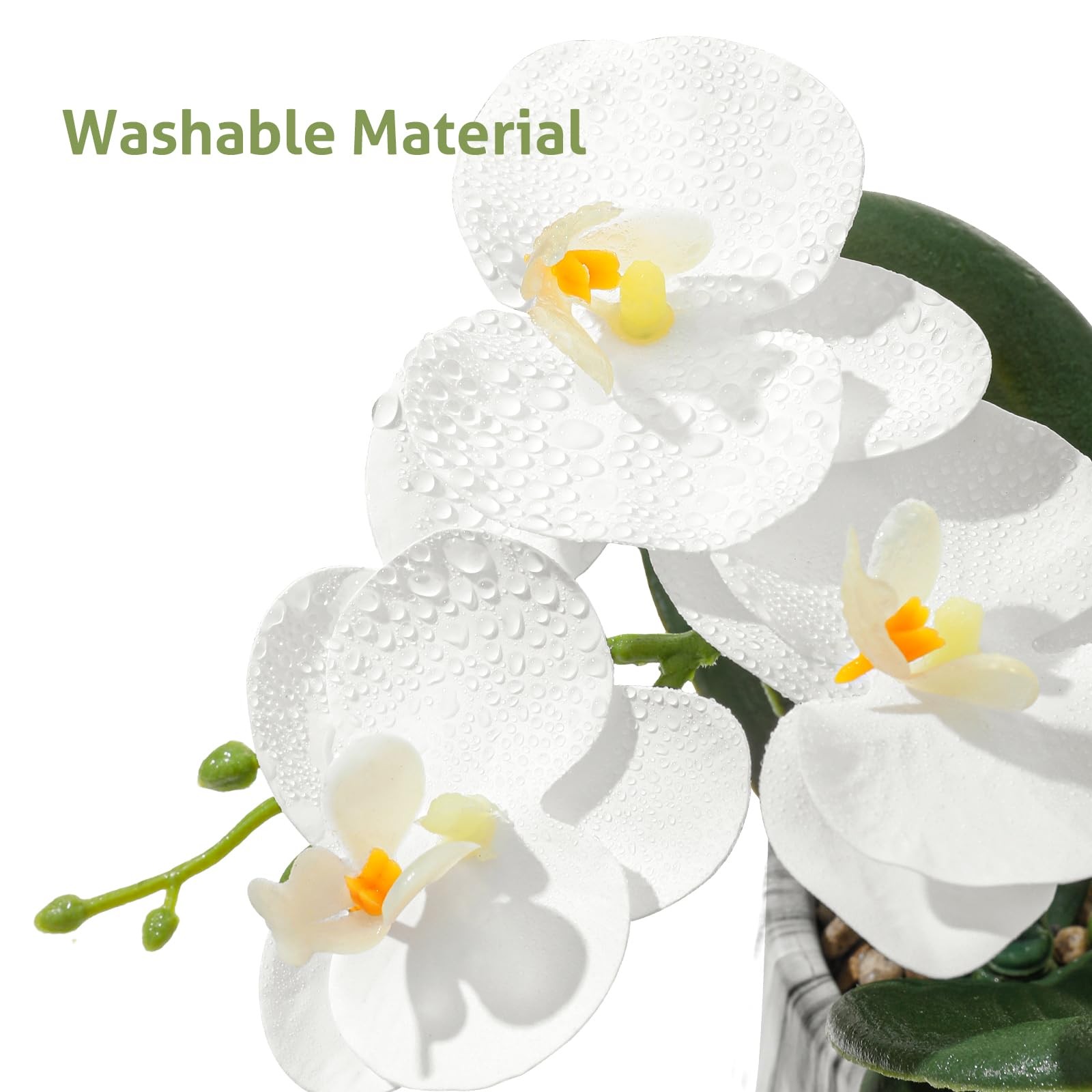 White 16.5 Inch Faux Silk Artificial Orchids Flowers Phalaenopsis Pot Decor
