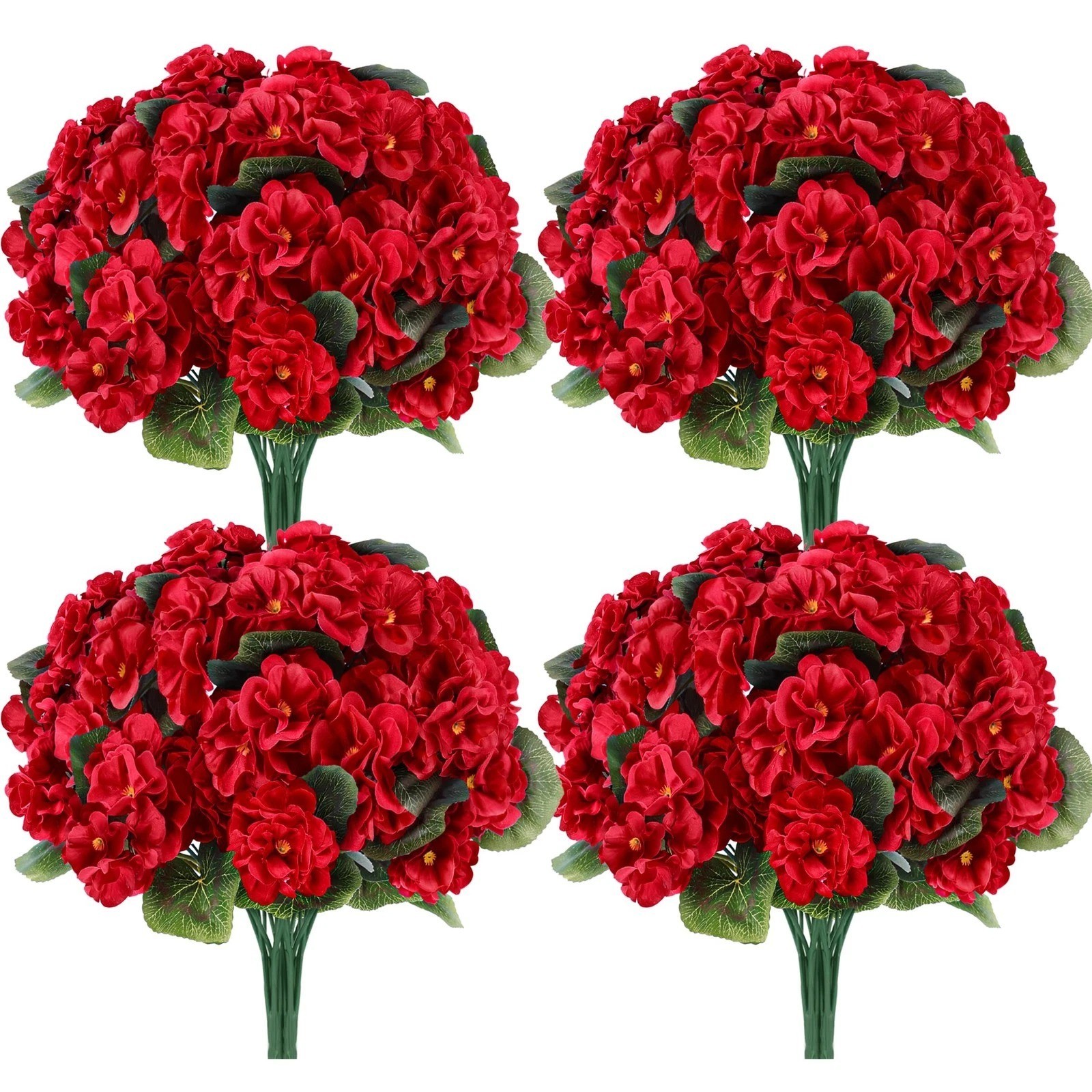 6 Pack Red Artificial Geraniums Flowers for Outdoors UV Resistant Faux Flowers f
