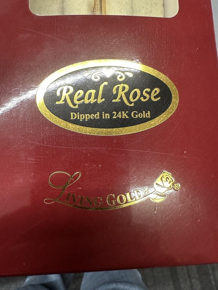 LIVING GOLD REAL ROSE DIPPED IN 24K GOLD RED BOXED Vintage