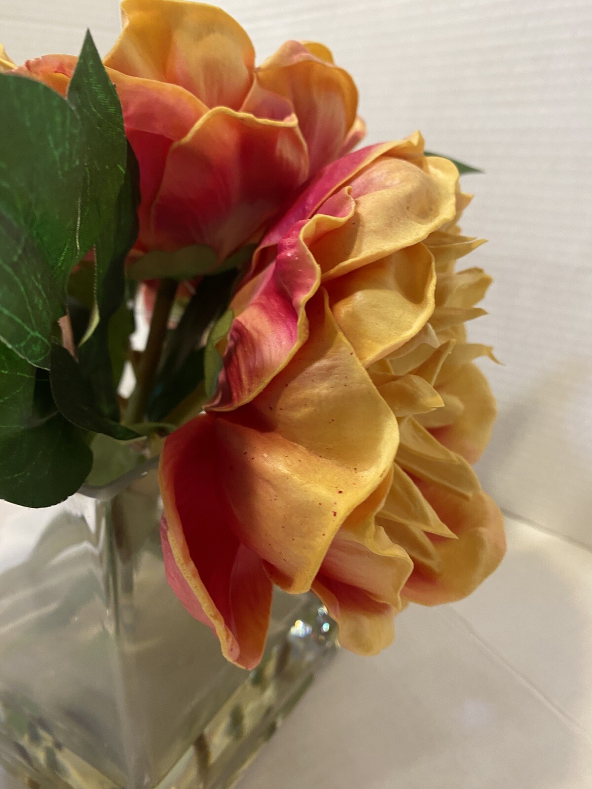 Artificial Flowers in Vase with Faux Acrylic Water Peonies Floral Peach Yellow