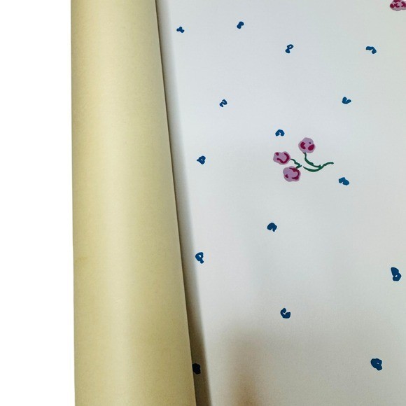 Vtg Floral Wallpaper White Pink Blue Flowers Liberty of London 80s Cottagecore