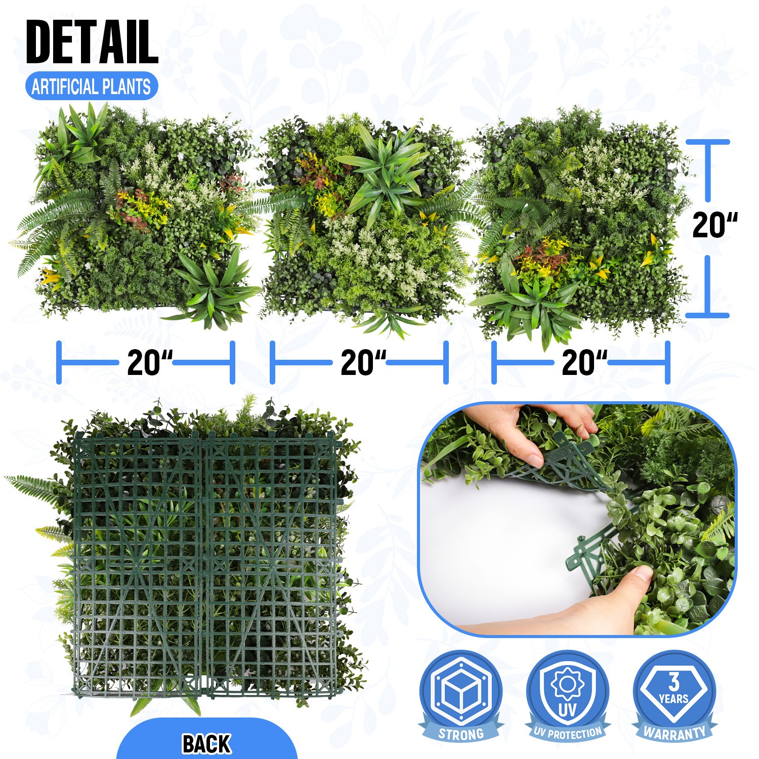 20″ x 20″ Artificial Plant Fence Panel Wall Decor Grass Mixed Home Garden Decor