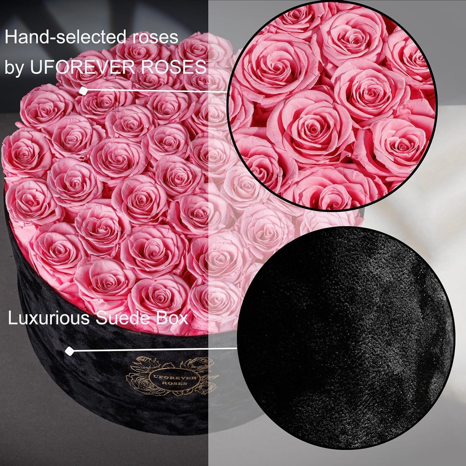 Charming 40-Piece Preserved Roses Gift in Suede Box: Lasting Elegance for Her