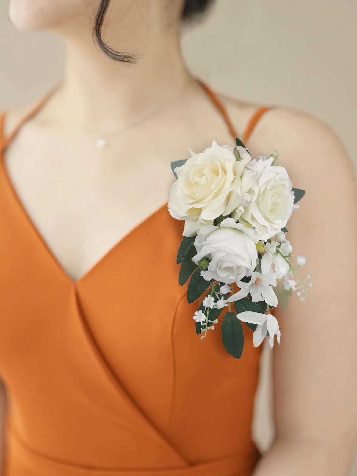 1 Pc Floral Shoulder Corsages White Green Rose Mother of The Bride Corsage