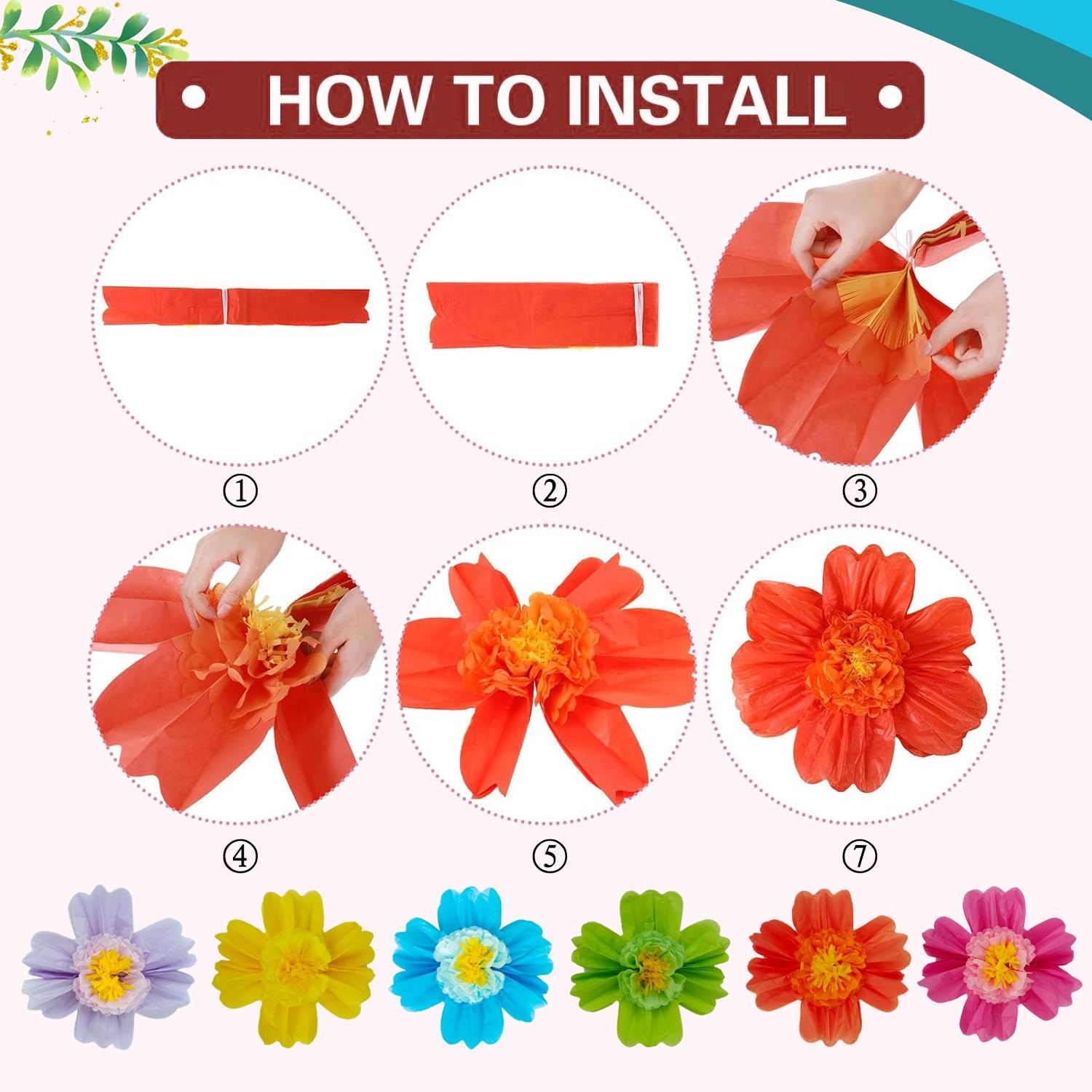 20″ Giant Rainbow Tissue Paper Flowers Set, Large Mexican Fiesta Party Flower…