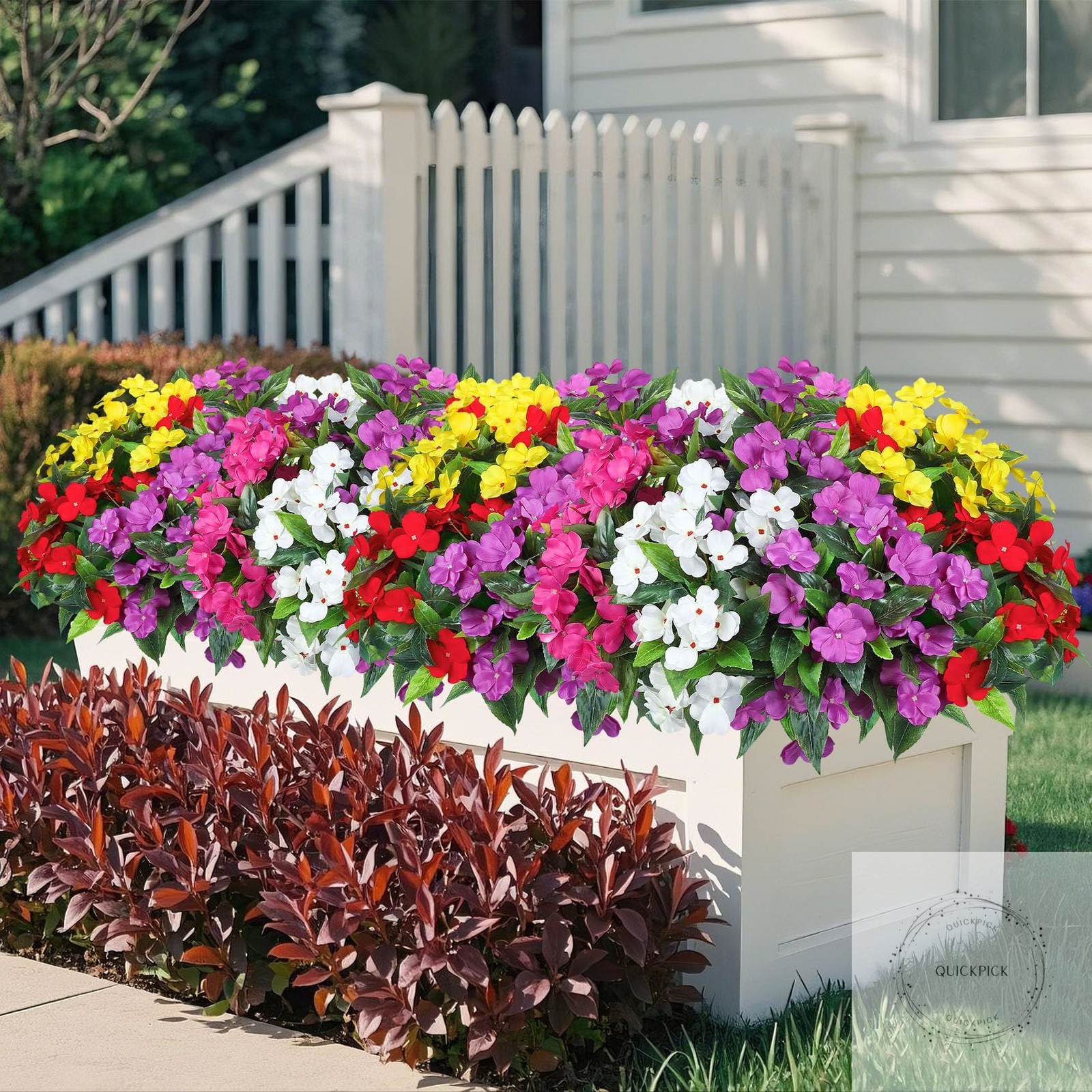 6 Bundles Artificial Impatiens Flowers for Outdoors Decoration, Silk Flowers