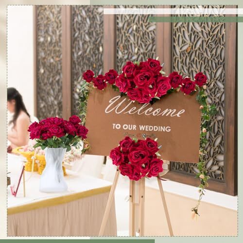 12 Bunches Artificial Roses 7 Heads Silk Flower Roses with Stems Fake Rose Red