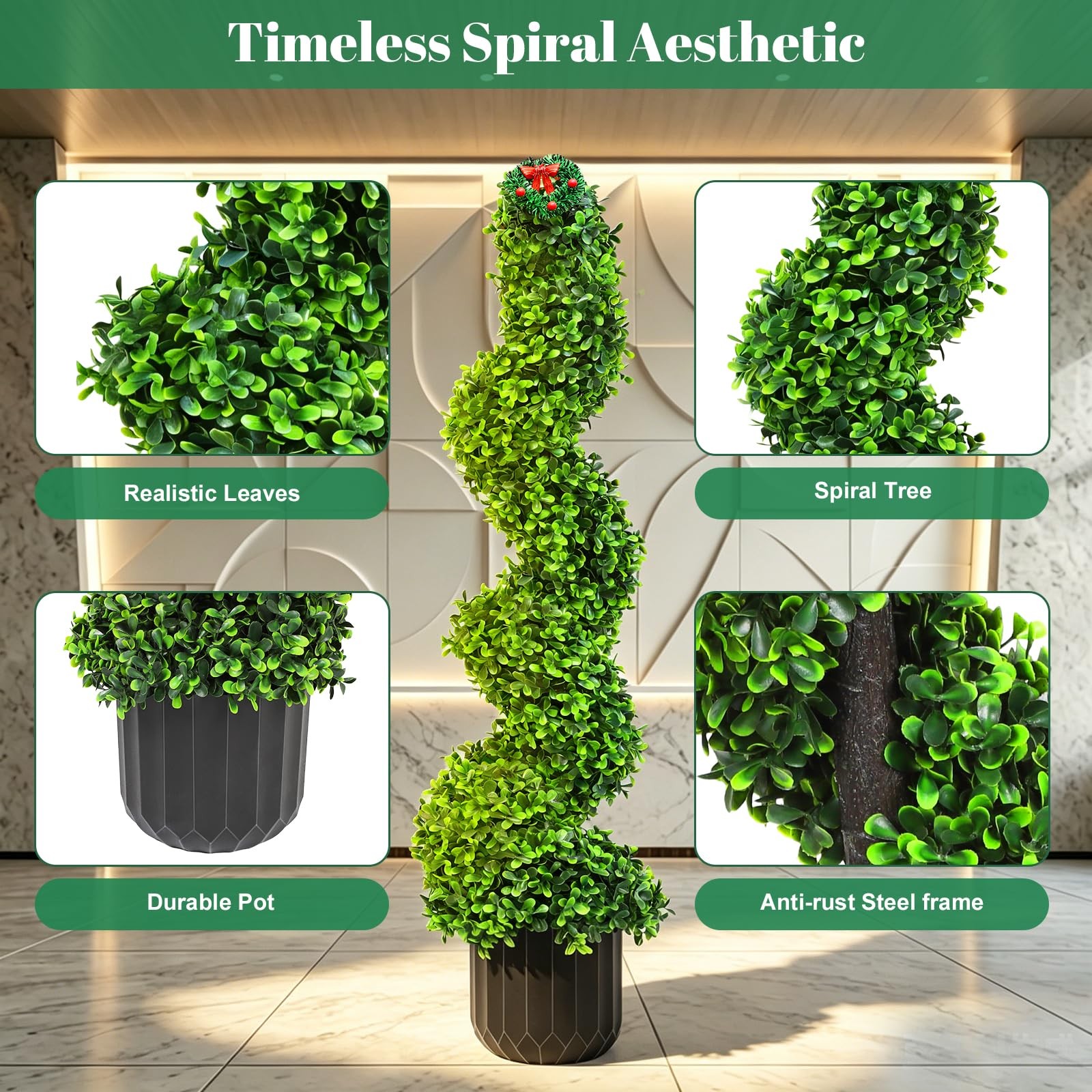 2 Pack 3FT Artificial Spiral Topiary Tree in Pot, UV Resistant Realistic Faux…