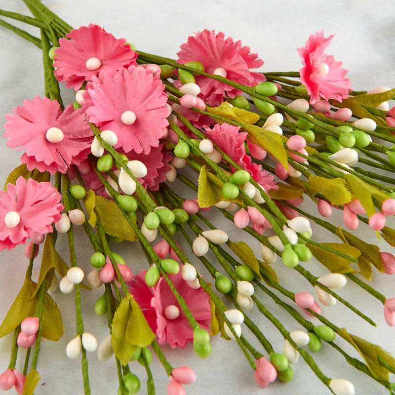 Pink, Cream and Green Poly Silk Flower and Pip Berry Floral