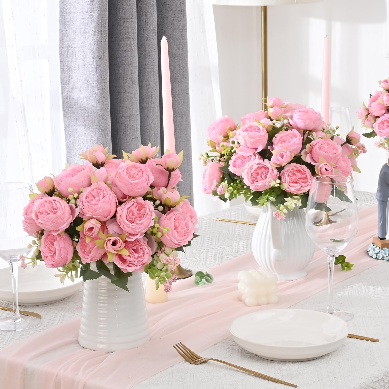 4 Packs Peonies Artificial Flowers, Light Pink Artificial Peonies, Silk Peoni…