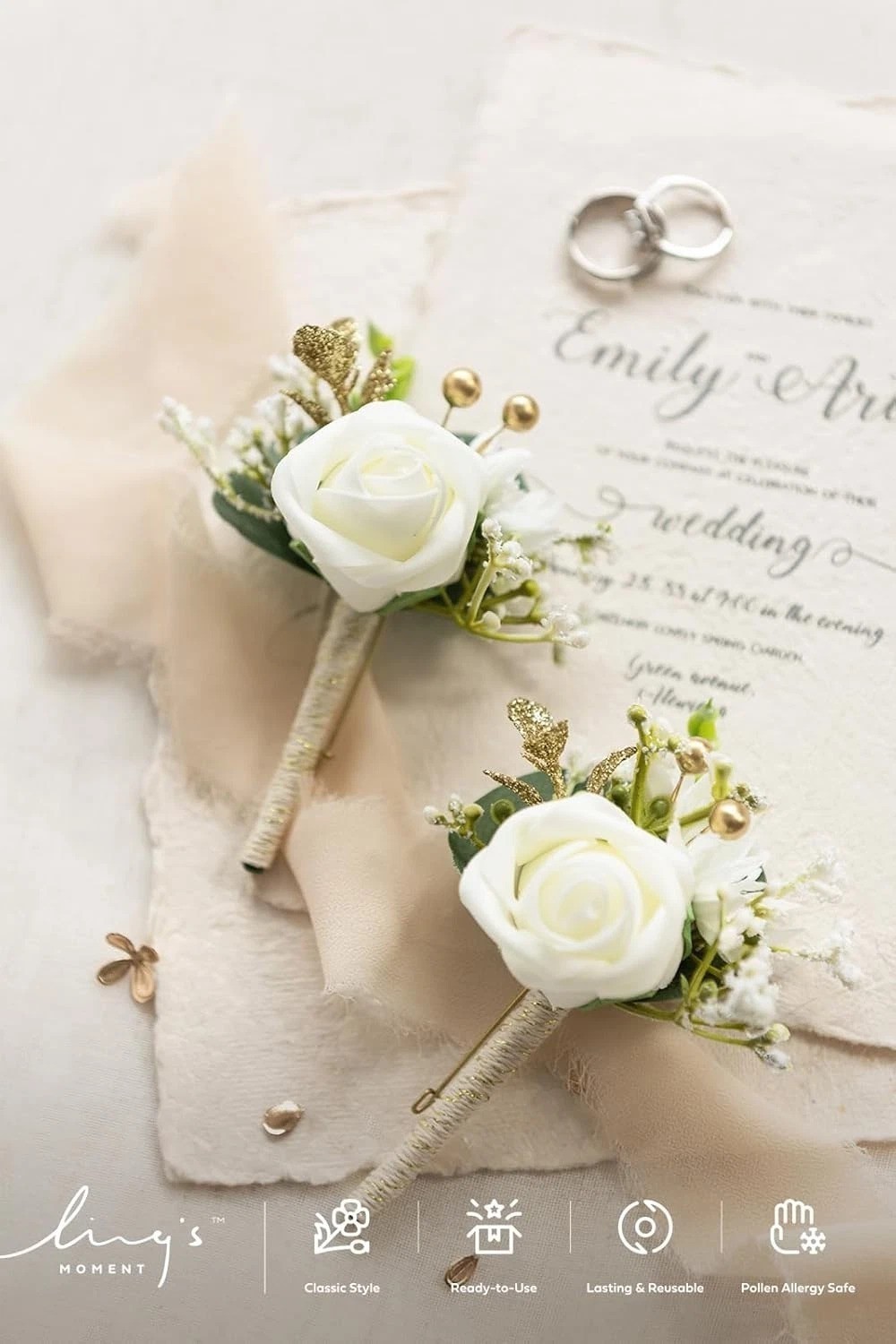 2pcs White Baby Breath Boutonniere Set – Perfect for Weddings, Proms, & More