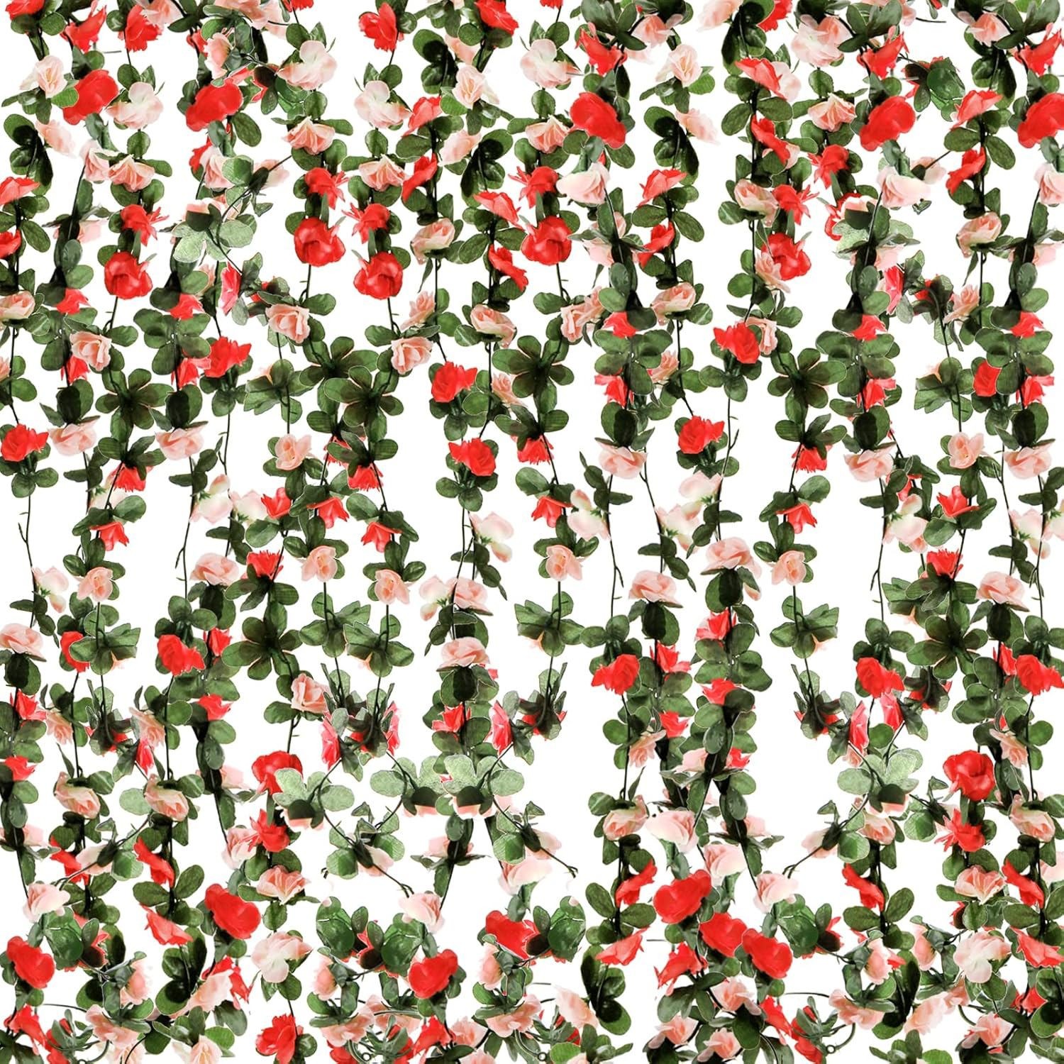 9Pcs 73.8FT Flower Rose Garland Vines Hanging Flowers Wedding Garden Wall Decor