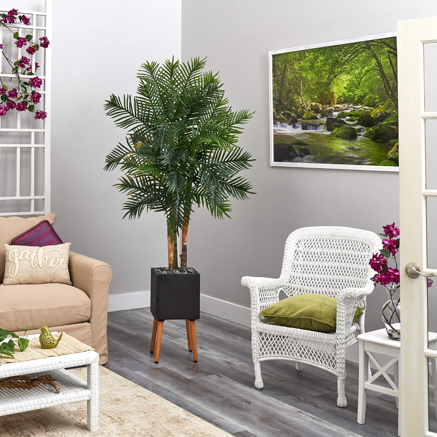 70″ Areca Palm Artificial Tree in Stylish Black Planter with Stand