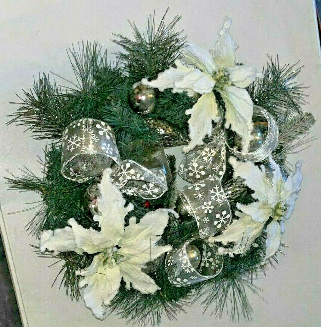 Gorgeous Winter / Christmas Wreath for Front Door With White Flowers and Ribbon