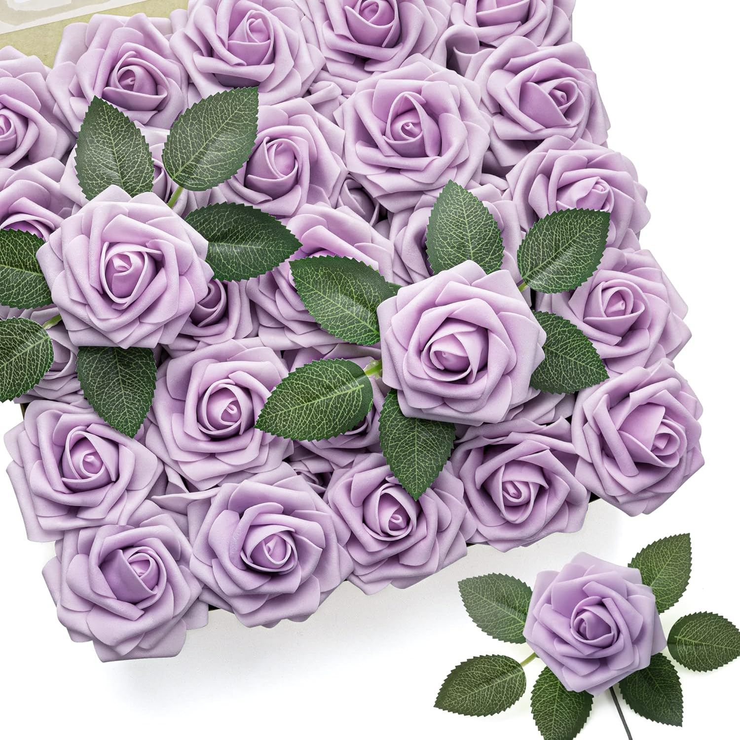 50 Pcs Artificial Roses Bulk Foam Fake Flowers Stems Wedding Bouquet Centerpiece