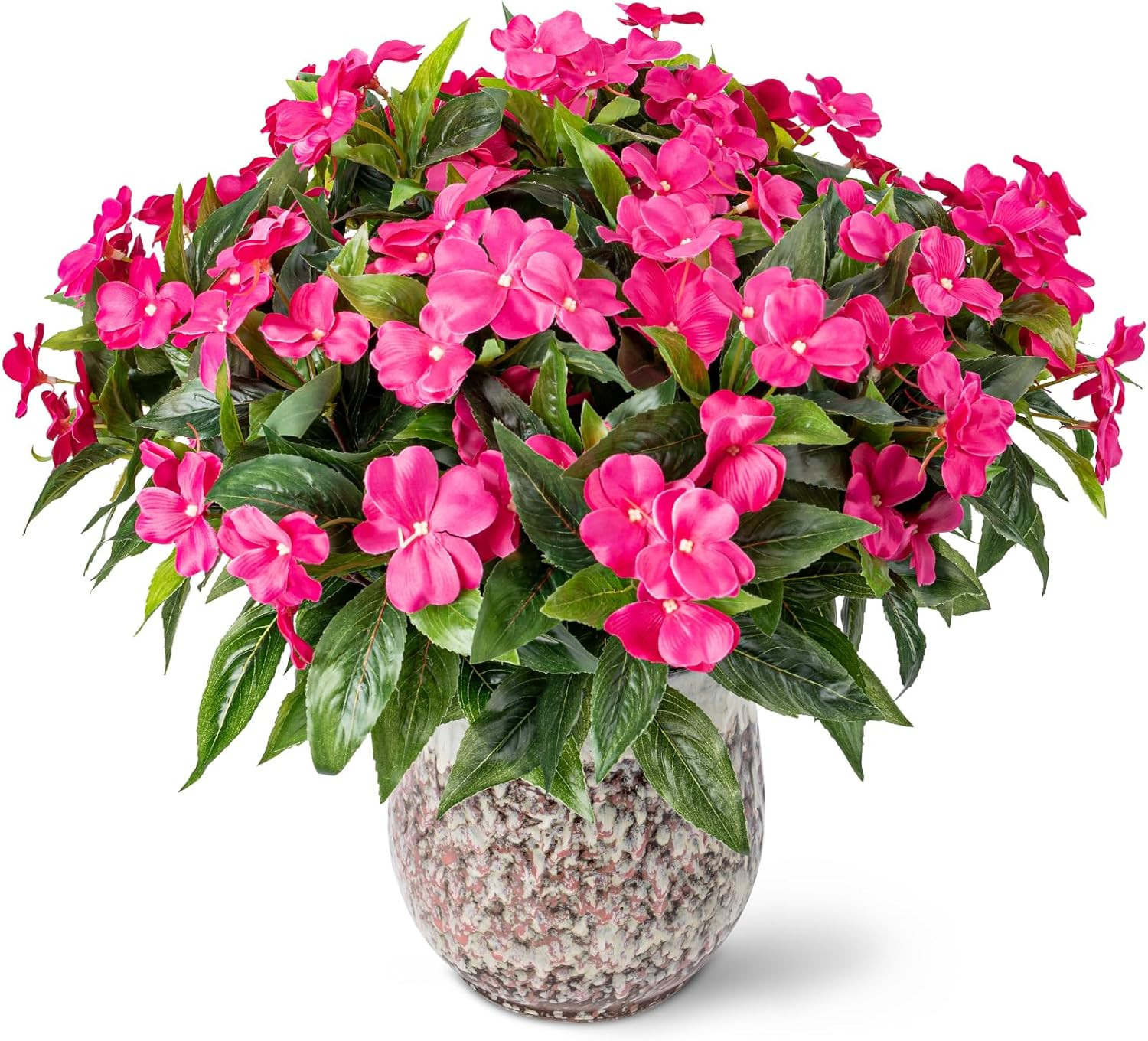 UV Resistant Faux Impatiens – 6 Bundles of Stunning Rose Red Outdoor Flowers
