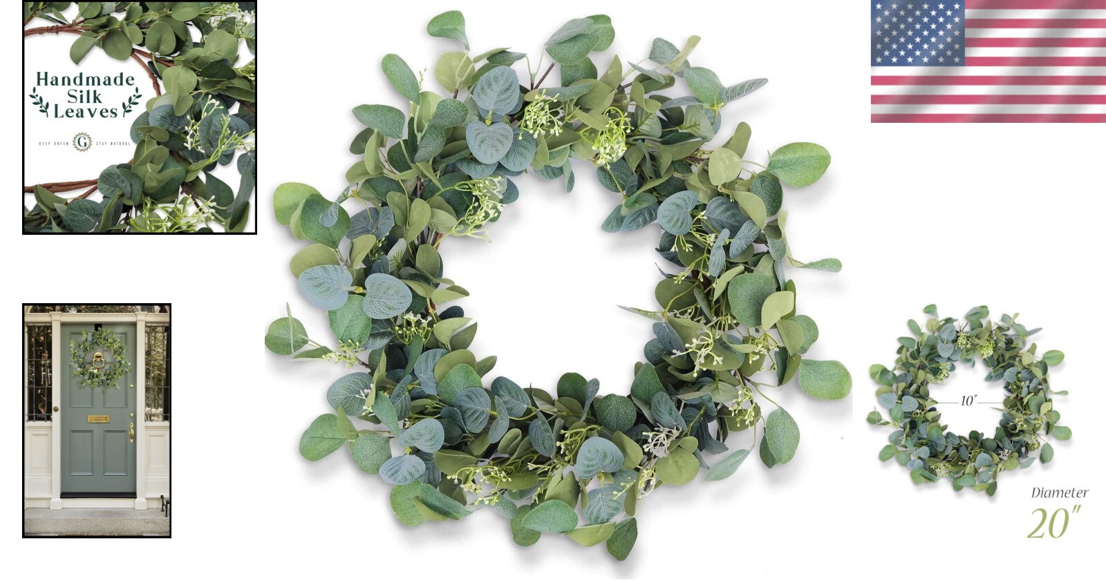 20” Silk Eucalyptus Wreath for -Round Charm – Indoor and Outdoor Use