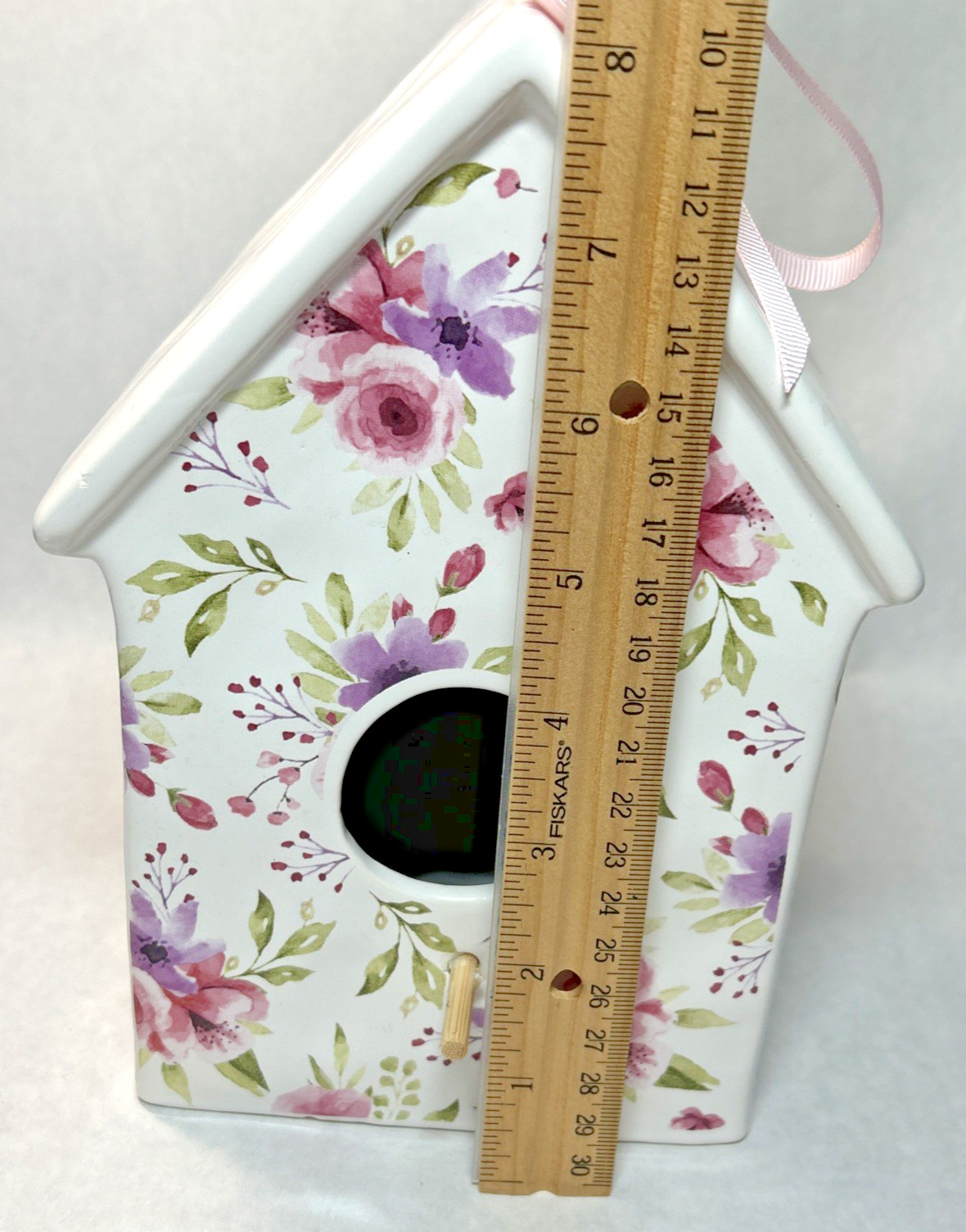 Ceramic White With Pink and Purple Flowered Birdhouse from Hobby Lobby