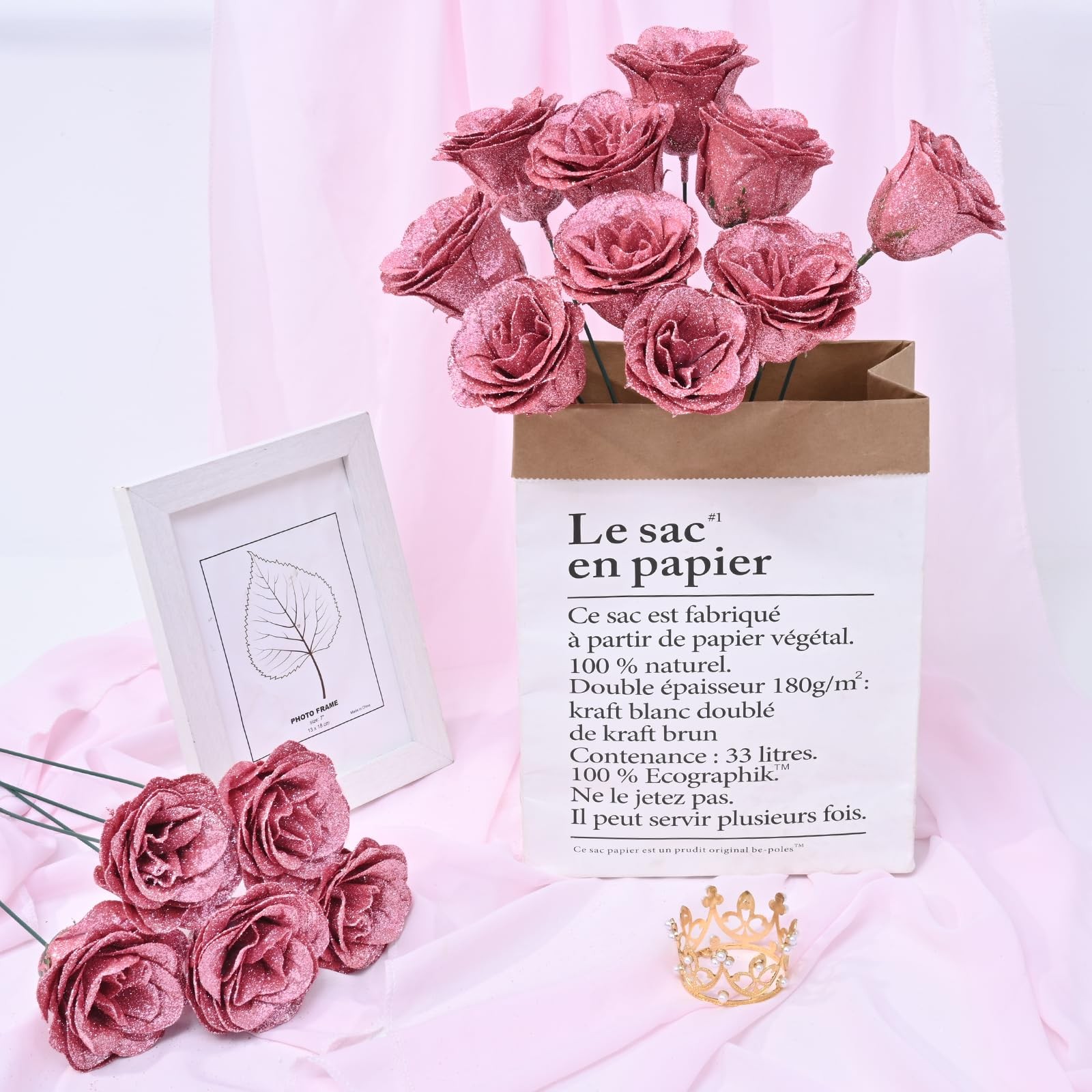 36+20 Glitter Roses Bouquet, DIY Fake Flowers Bouquet, Craft The Initials of …