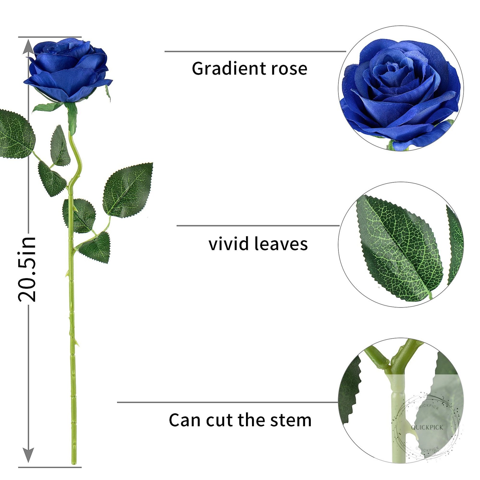 10pcs Royal Blue Silk Roses Artificial Rose Flowers Long Stem for DIY Wedding