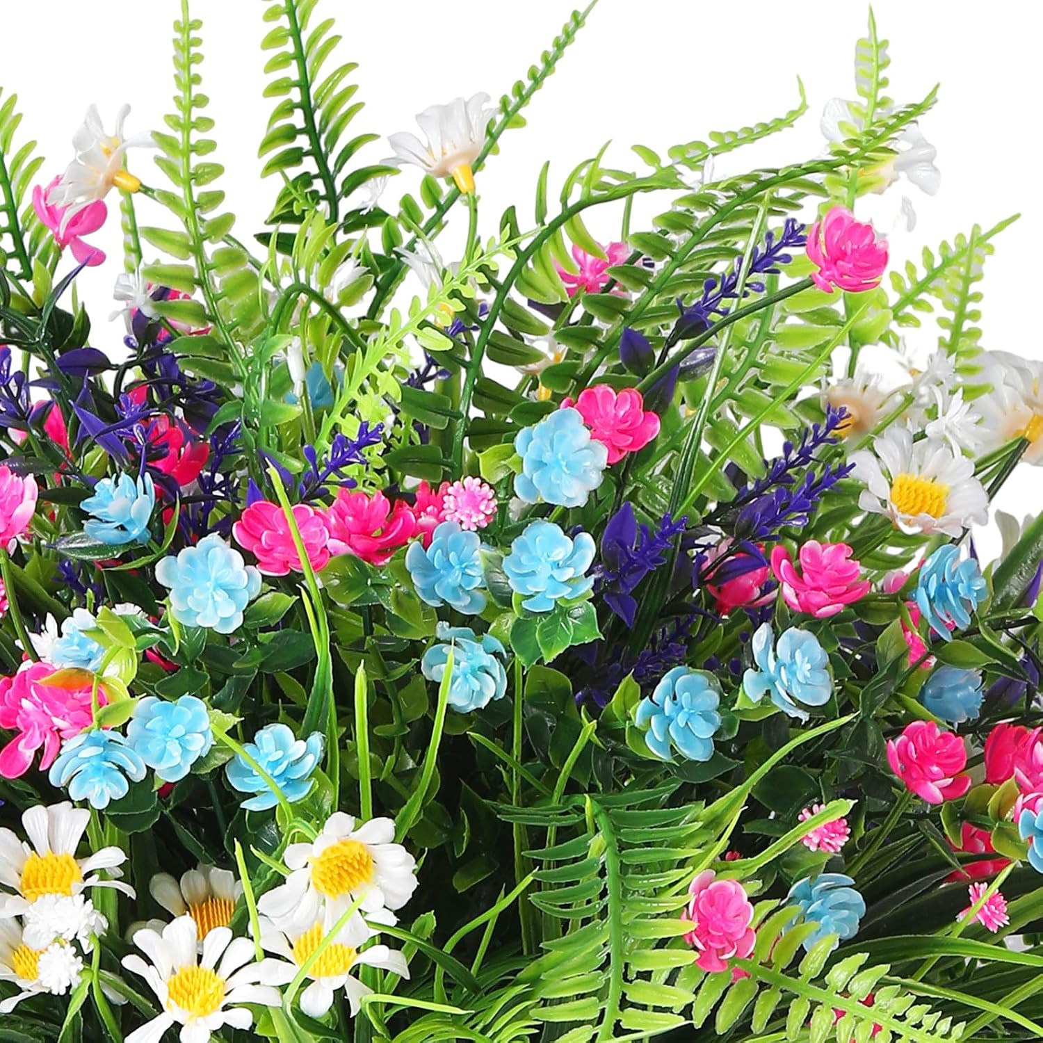 48 Pcs UV Resistant Artificial Flowers for Outdoor Indoor Decor – Blue & Pink