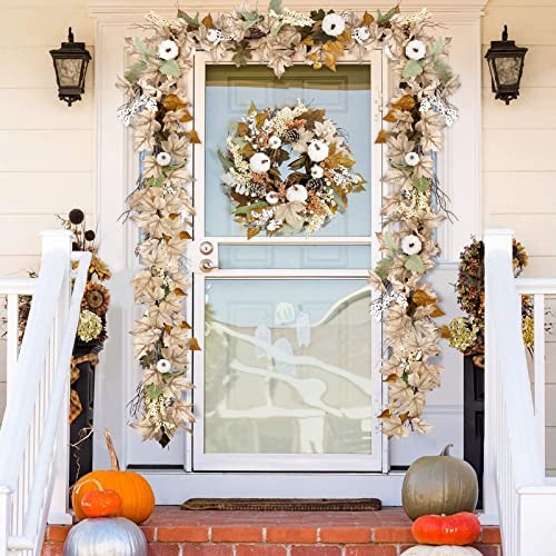 Fall Decor – Fall Garland – 6Ft Autumn Maples Leaf Pumpkin Berry Garland –