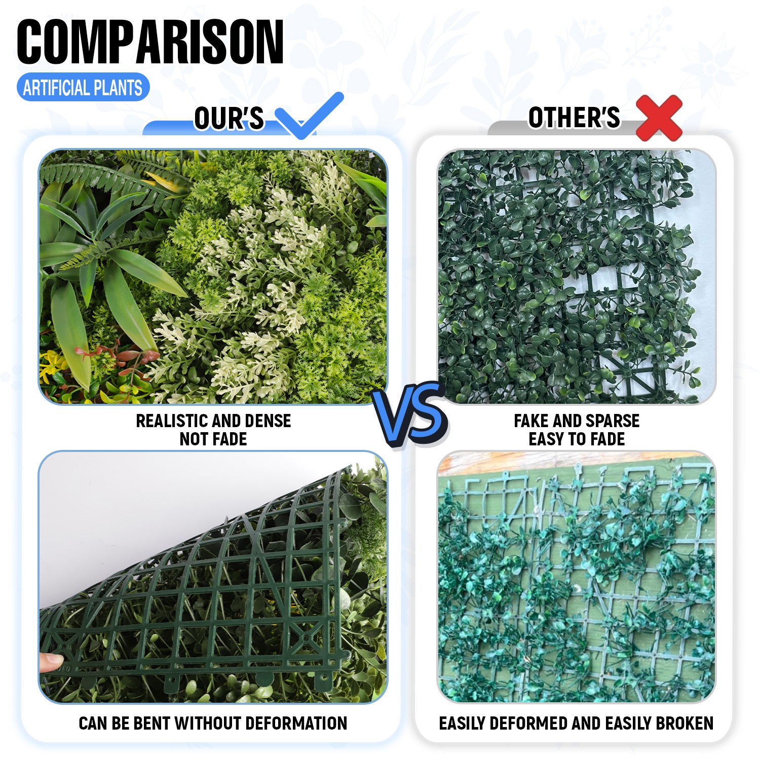 20″ x 20″ Artificial Plant Fence Panel Wall Decor Grass Mixed Home Garden Decor