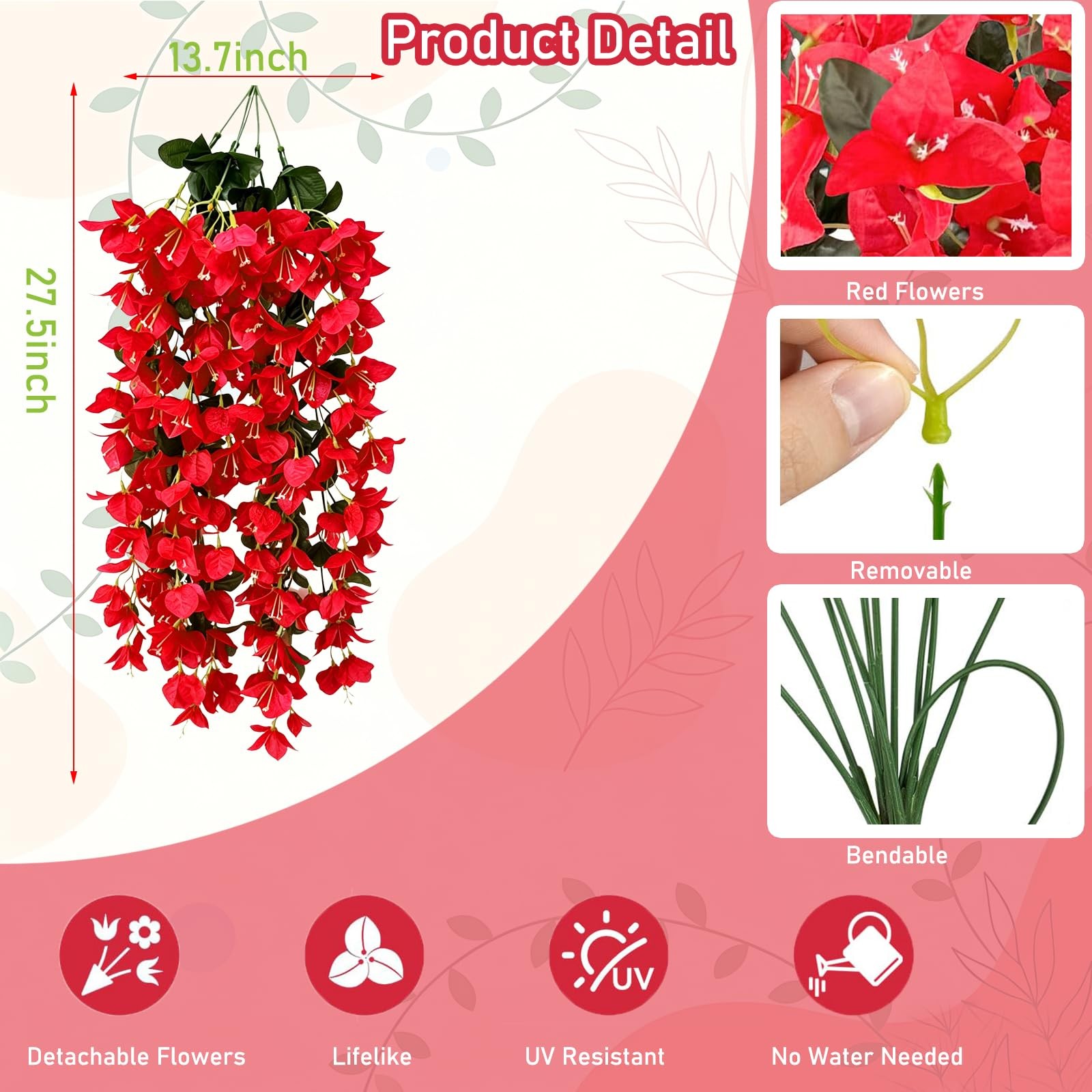 Artificial Bougainvillea Hanging Flowers Plants – Faux Bougainvillea Artifici…